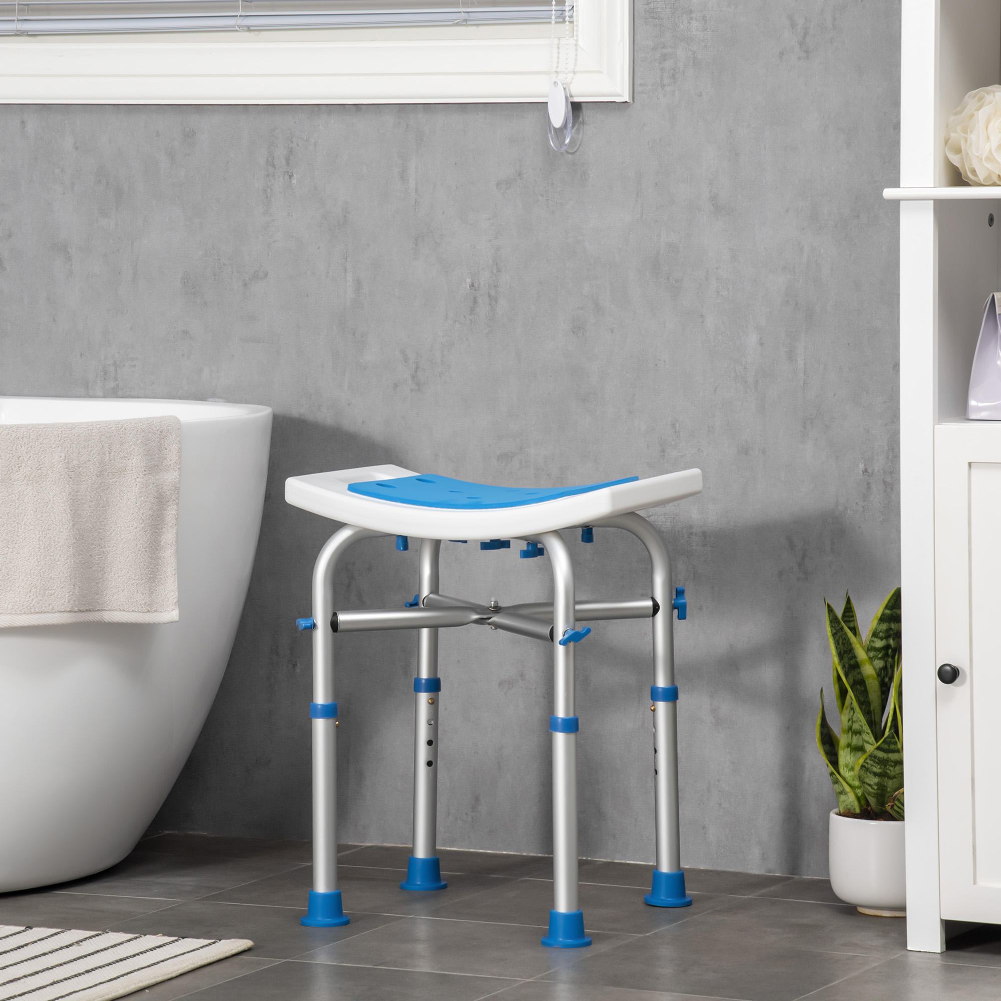 HOMCOM Adjustable Shower Chair, Padded Stool for Elderly & Disabled, Non-slip & Handle, Blue.