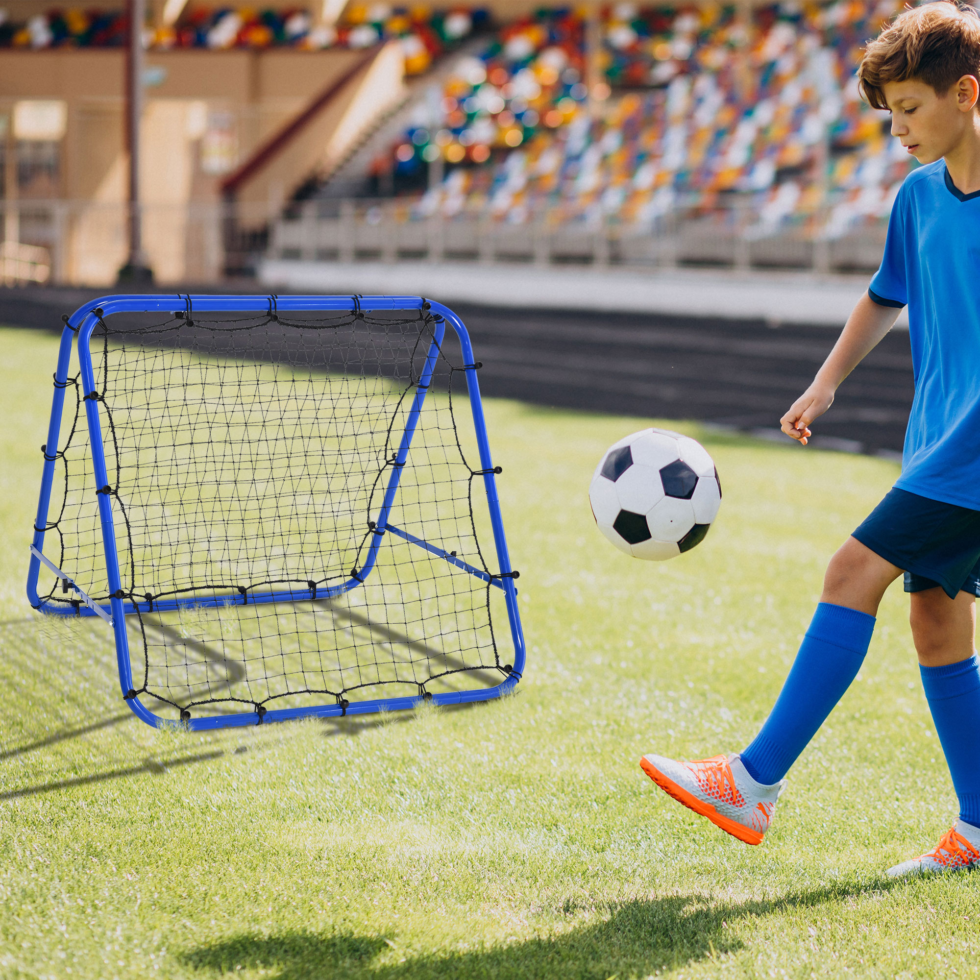 HOMCOM PE Mesh Double-Sided Outdoor Rebounder Net Blue