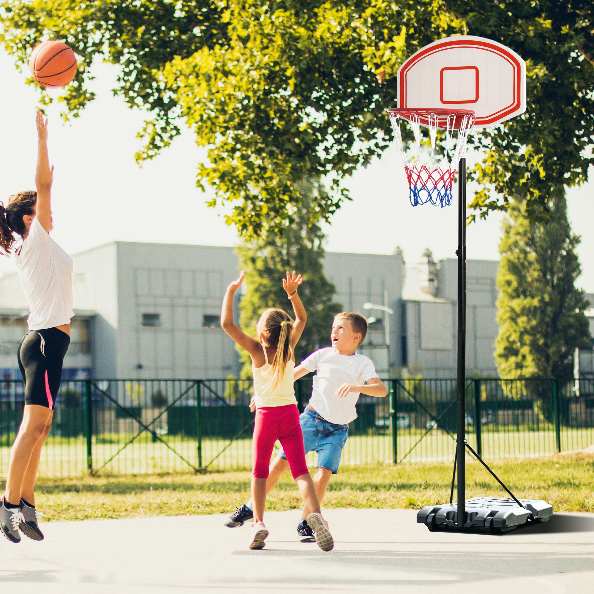 HOMCOM Adjustable Portable Basketball Stand, 175-215cm, with Sturdy Rim, Large Wheels, Stable Base, Net, Free Standing