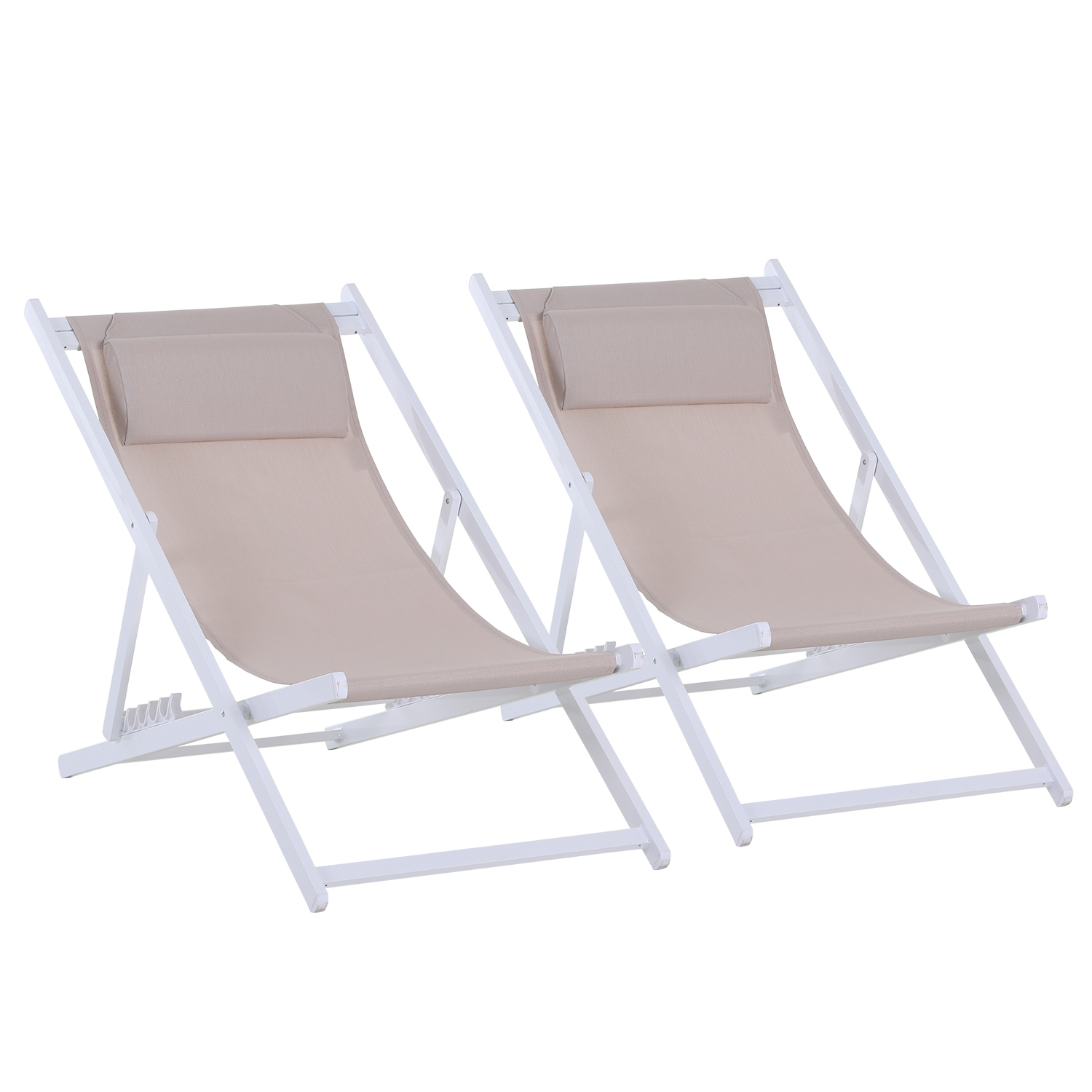 Outsunny Conjunto de 2 Tumbonas Plegables con Respaldo Regulable en 5 Posiciones y Reposacabezas Acolchado Incorporado 58x96.5x91.5 cm Blanco | Aosom