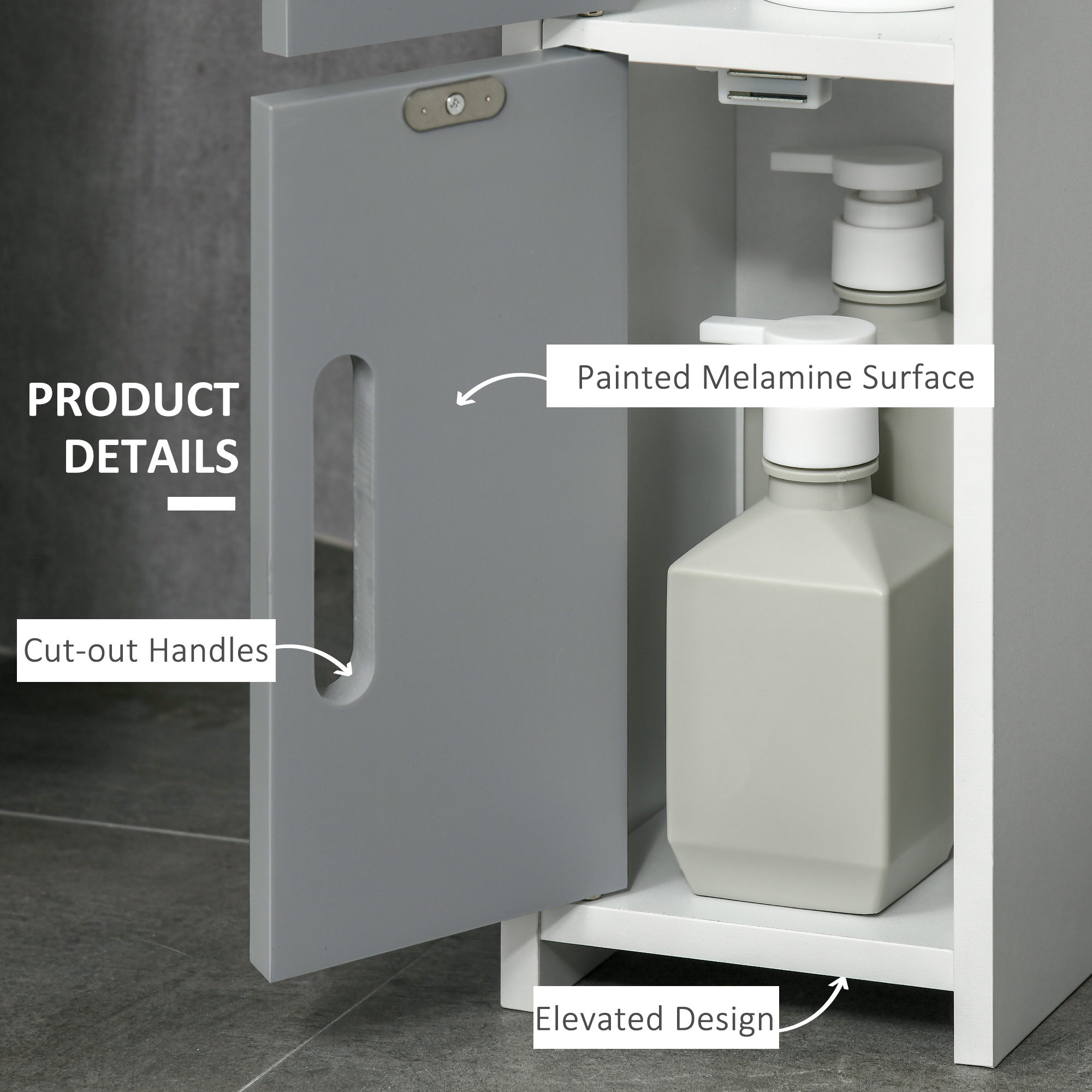 Kleankin Freestanding Bathroom Cabinet, Modern Tall Storage with Open Shelves and 3 Cupboards, for Bedroom Hallway, Grey