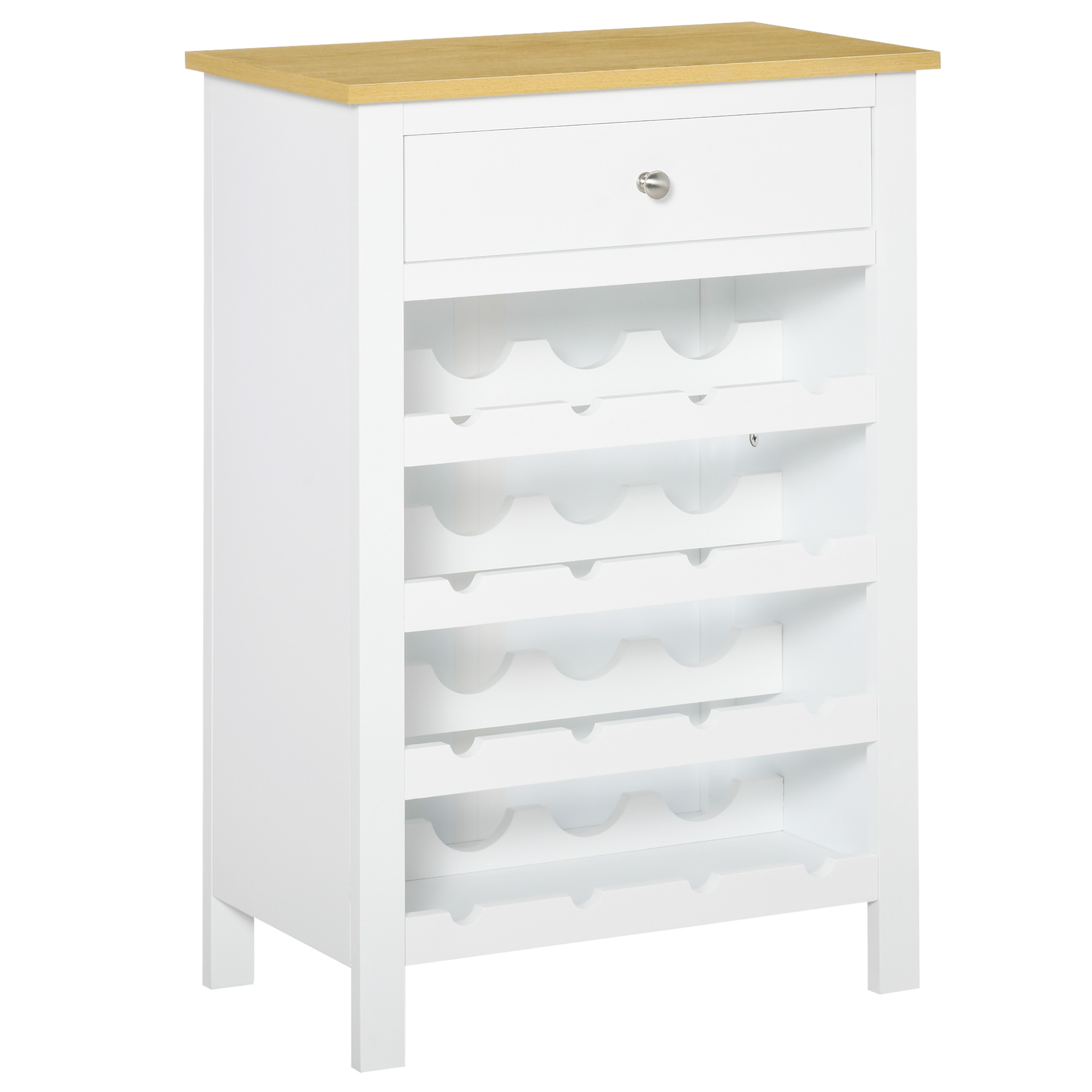 HOMCOM Aparador de Cocina Moderno con 1 Cajón y Botellero para 16 Botellas de Vino Armario Auxiliar 55x30x80 cm Blanco