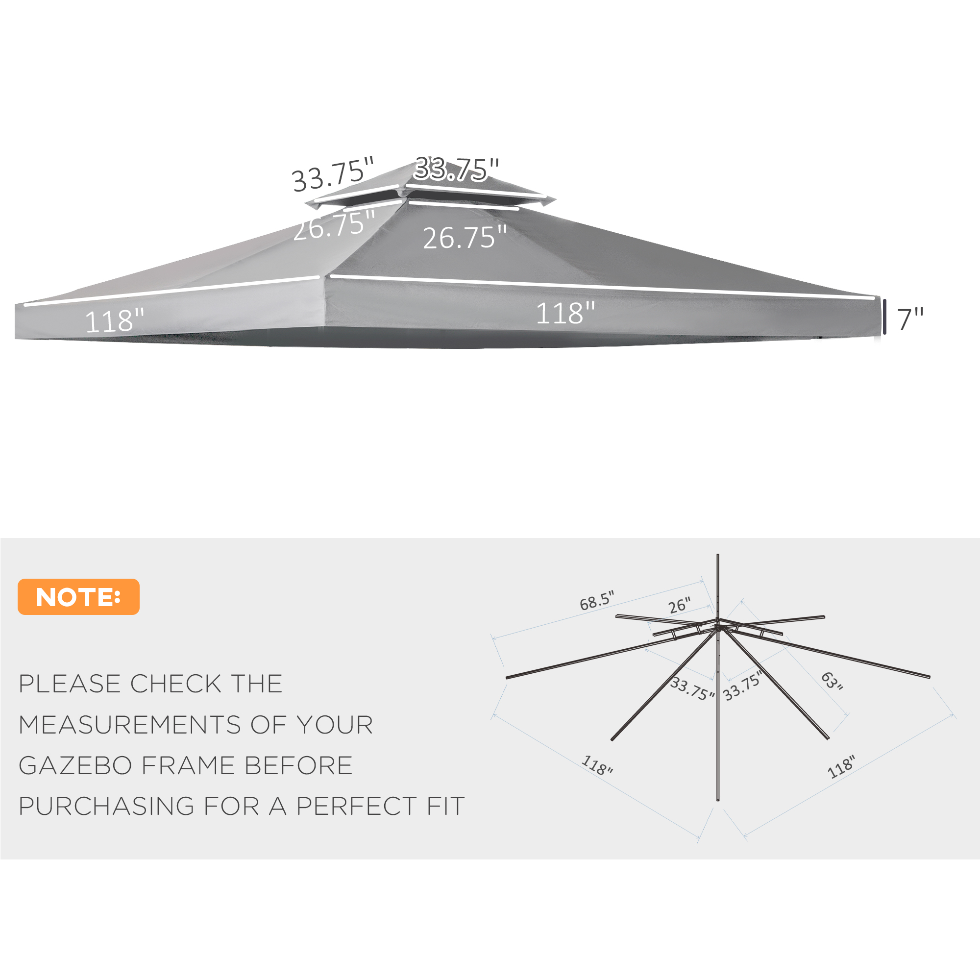 Outsunny Gazebo Canopy Roof Top Replacement Cover, 3 x 3m, Spare Part, Deep Grey (TOP ONLY)