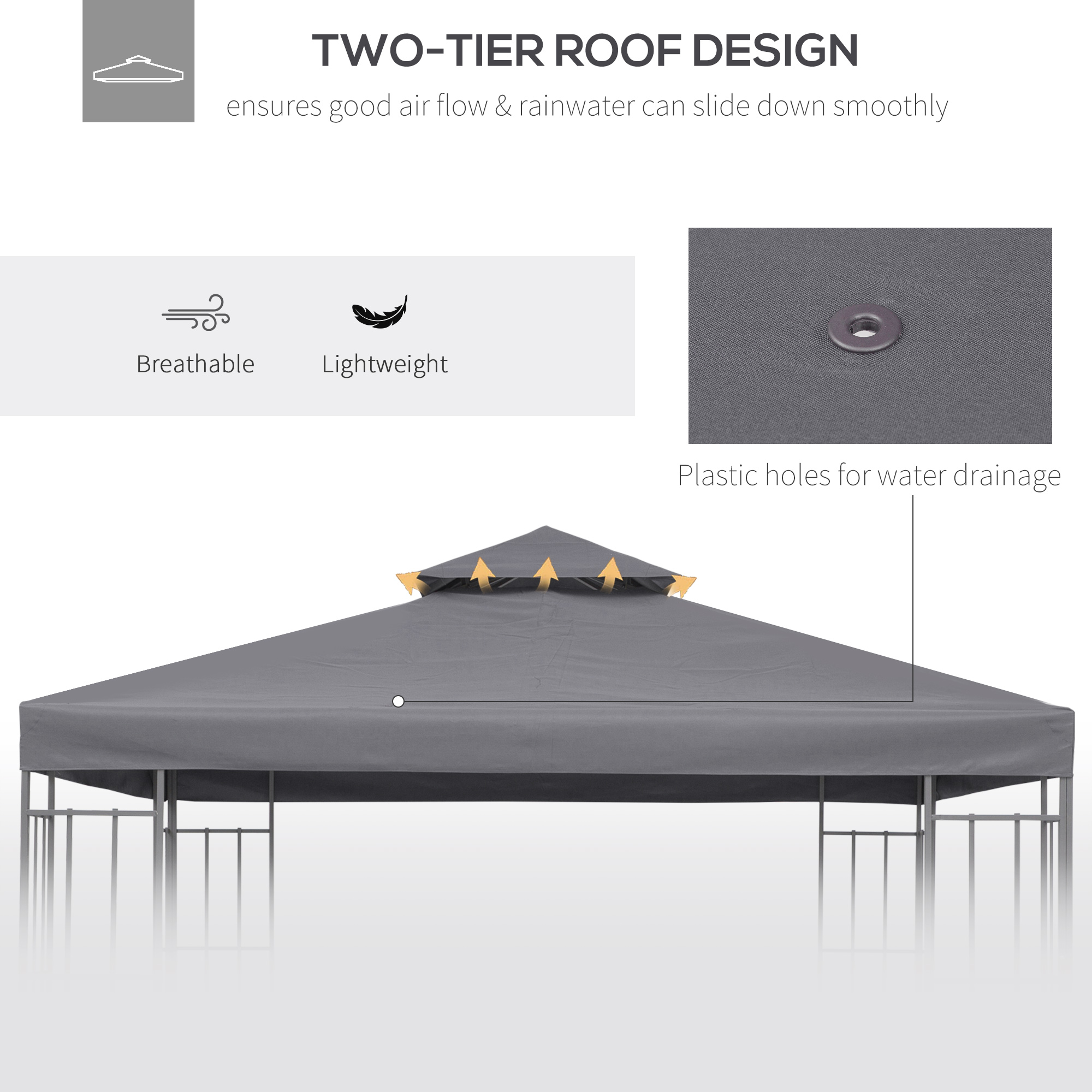 Outsunny Gazebo Canopy Roof Top Replacement Cover, 3 x 3m, Spare Part, Deep Grey (TOP ONLY)