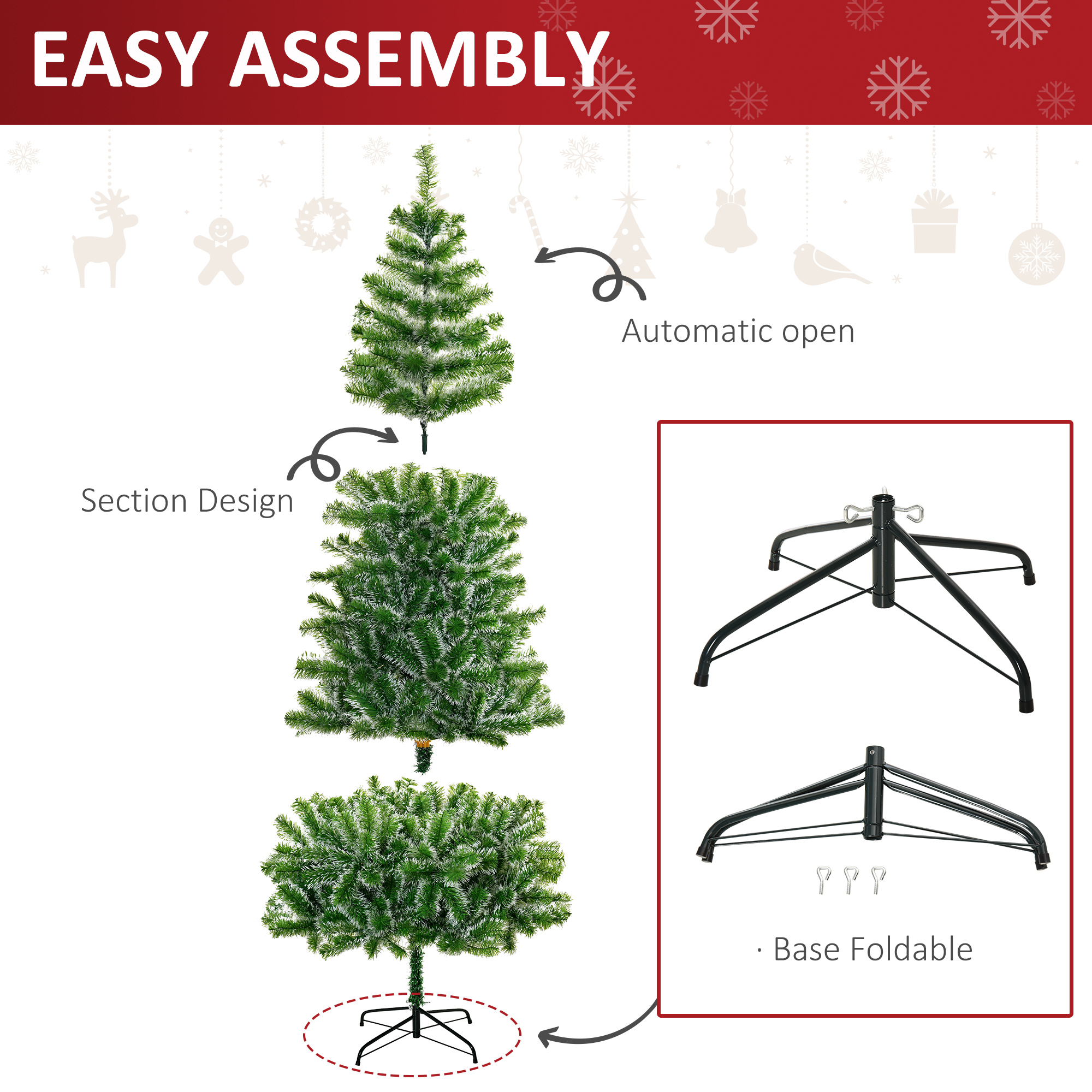 HOMCOM Christmas Tree 2.1M W/ Metal Stand 