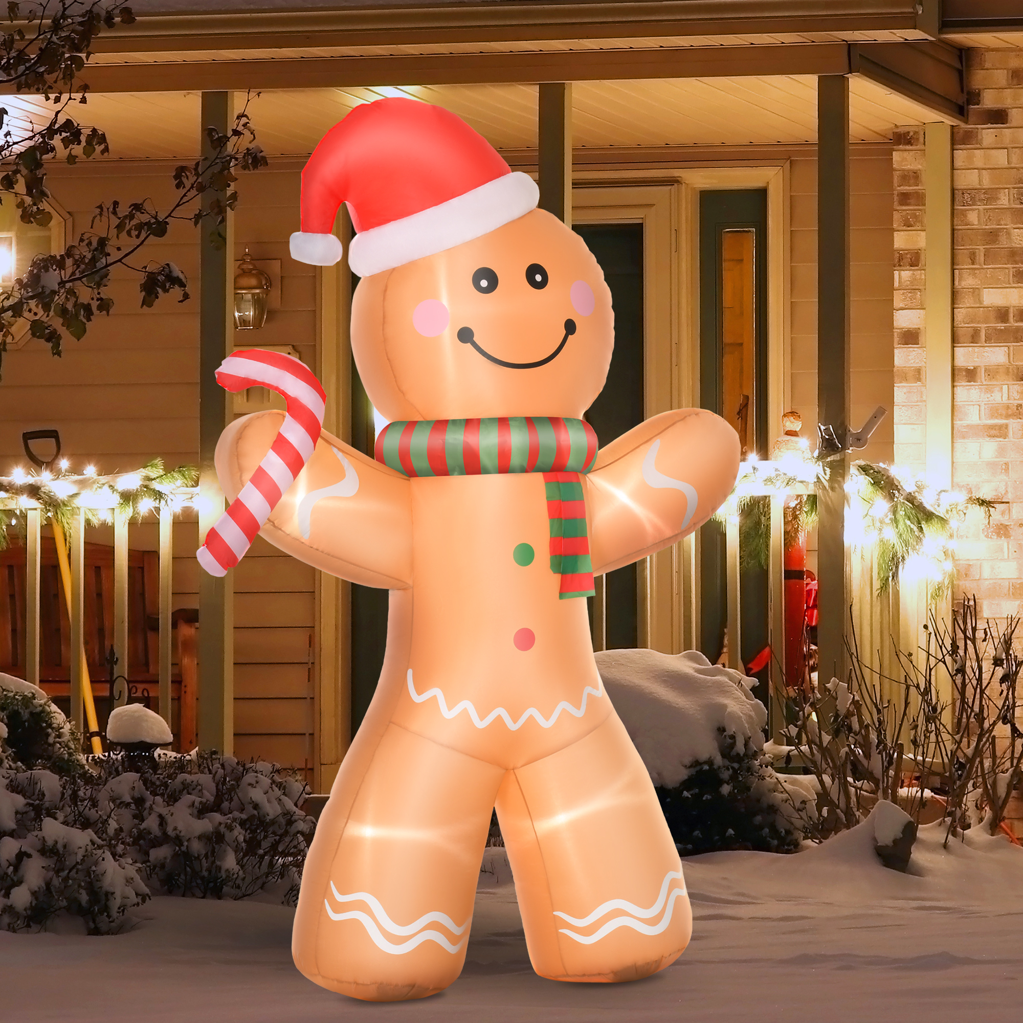 HOMCOM 2.4m Christmas Inflatable Gingerbread Man, Lighted for Home Indoor Outdoor Garden Lawn Decoration Party Prop