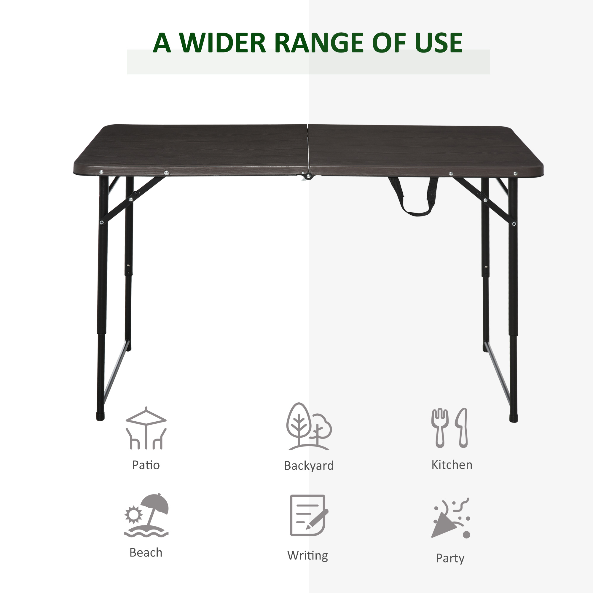 Outsunny 4FT Portable Metal Picnic Table-Black/Brown