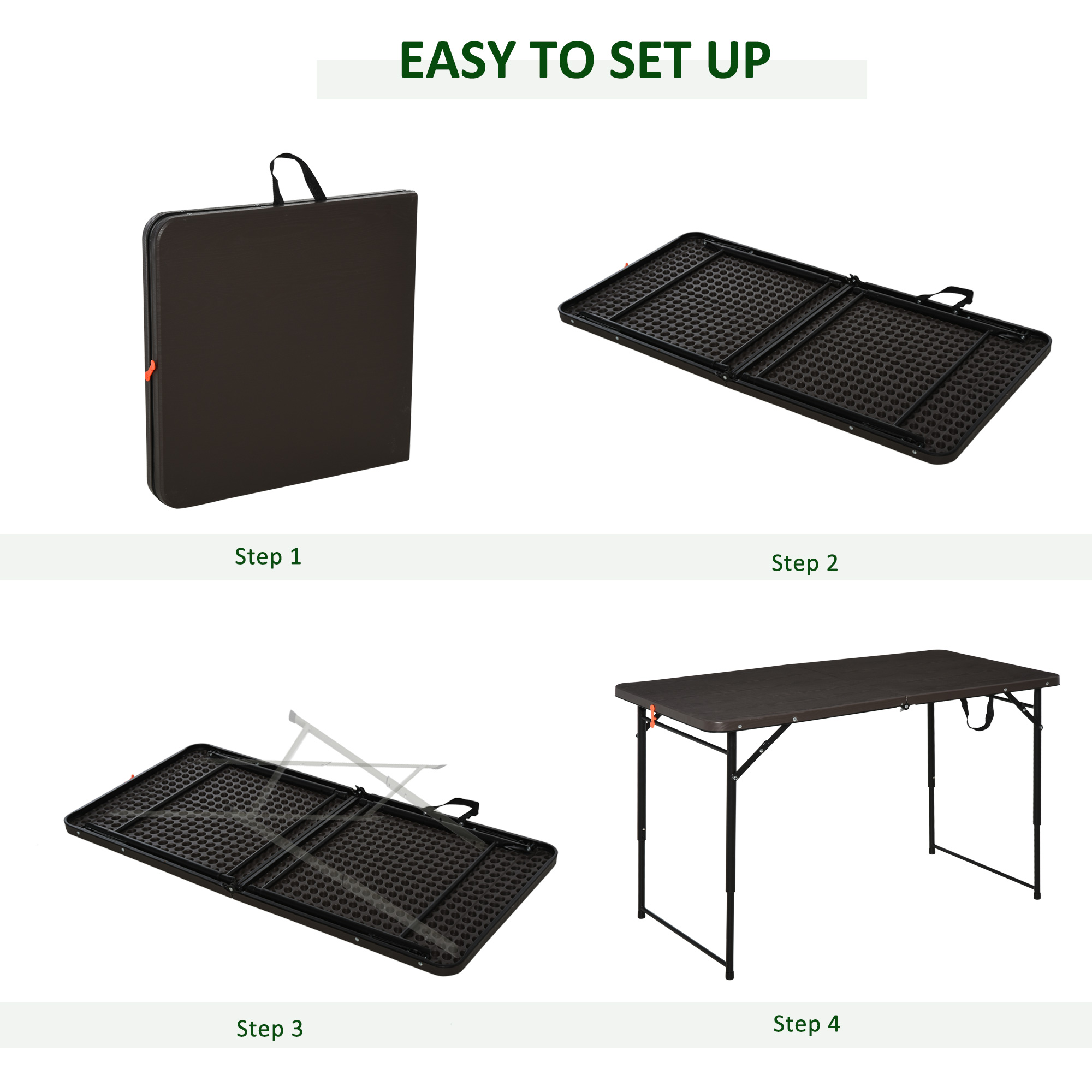 Outsunny 4FT Portable Metal Picnic Table-Black/Brown