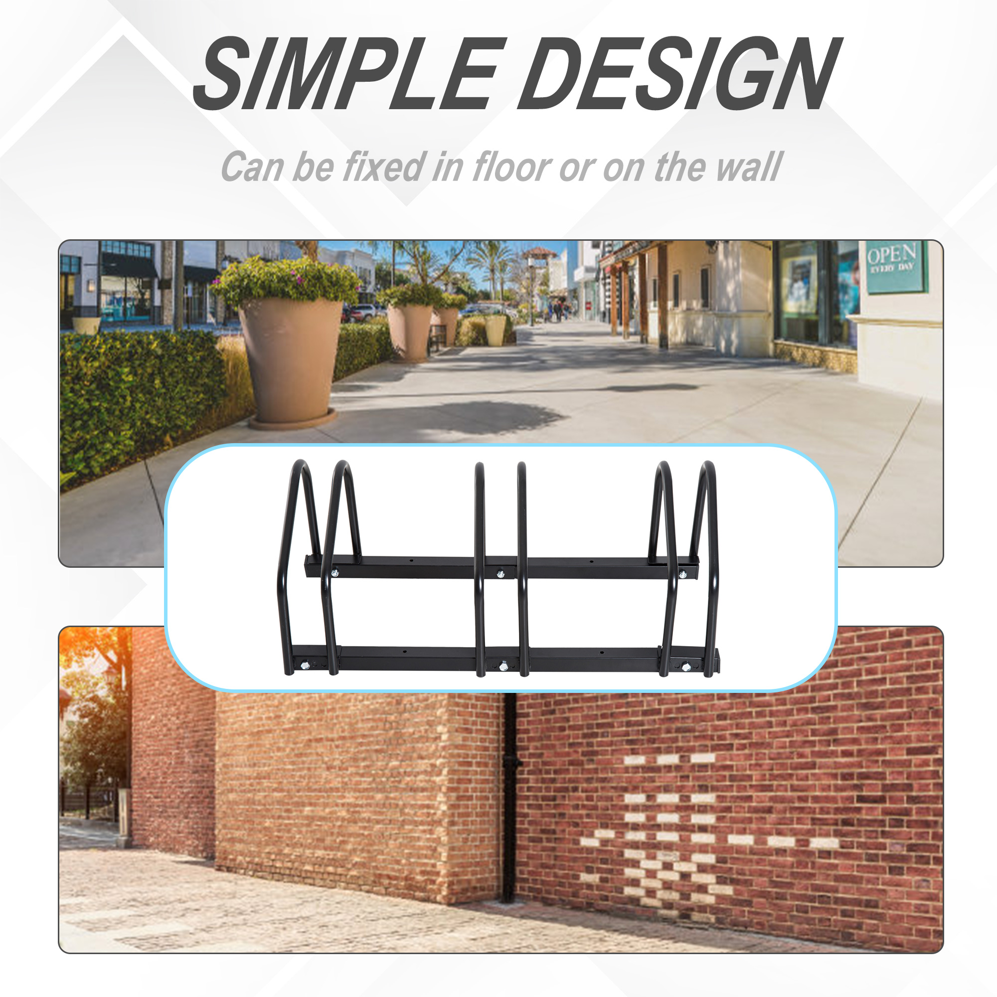 HOMCOM Bike Stand for Parking, Floor or Wall Mount Bicycle Storage Locking Stand, 76L x 33W x 27H, Black