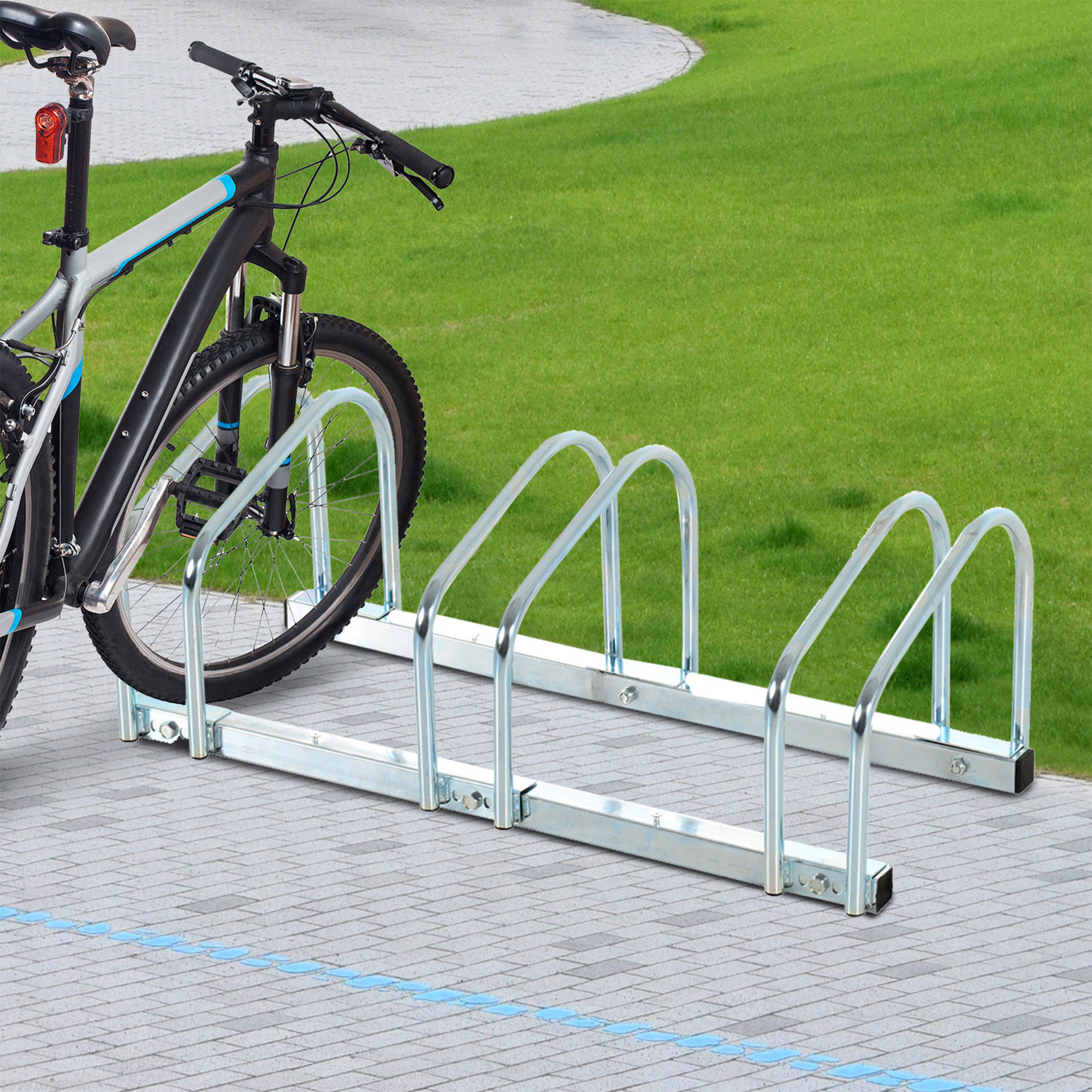 HOMCOM Bicycle Parking Stand for 3 Bikes, Floor or Wall Mount, Cycle Storage Locking Rack, Silver