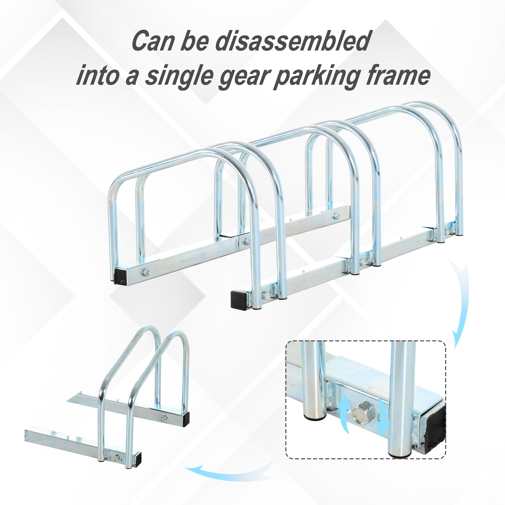 HOMCOM Bicycle Parking Stand for 3 Bikes, Floor or Wall Mount, Cycle Storage Locking Rack, Silver
