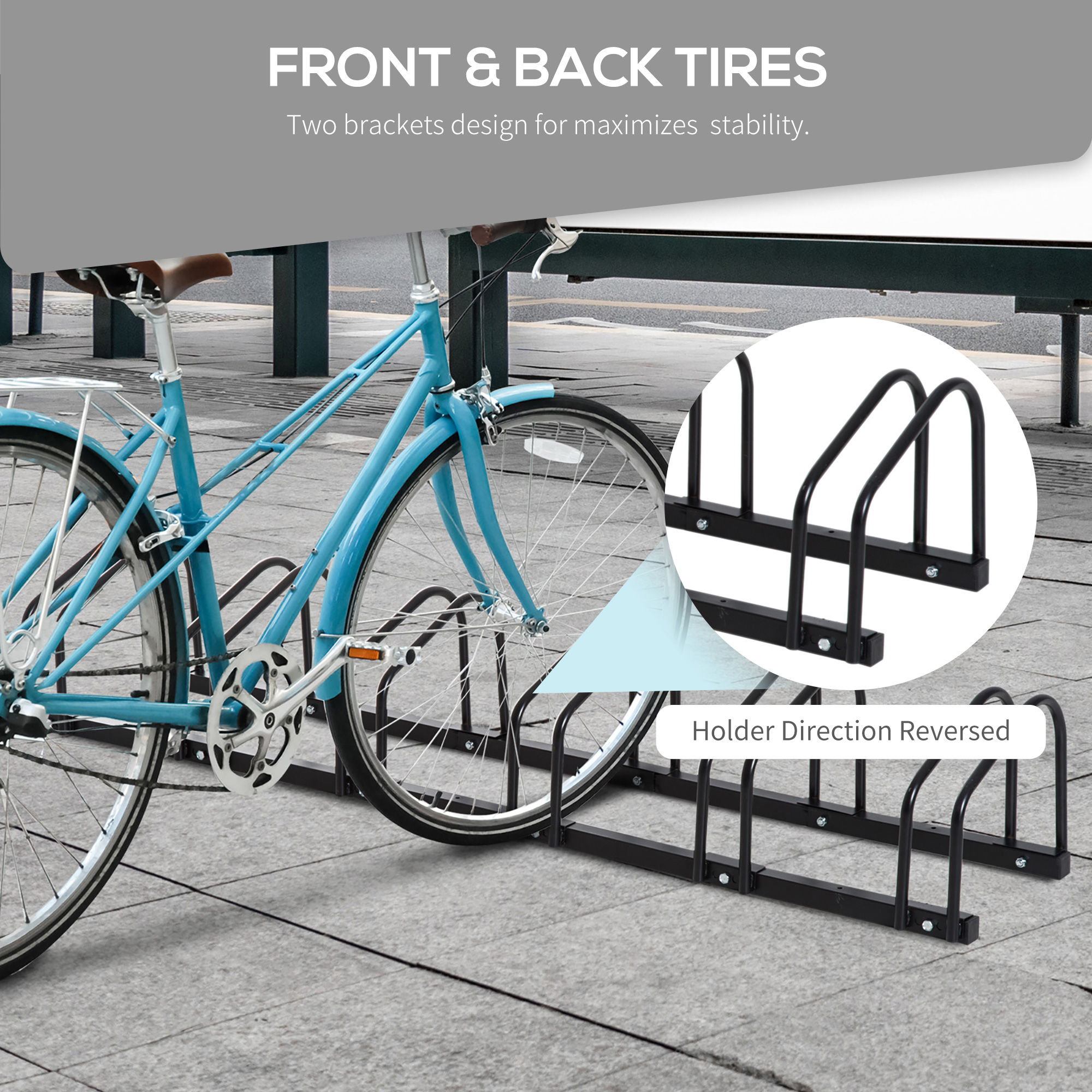 HOMCOM Bike Stand Parking Rack Floor or Wall Mount Bicycle Cycle Storage Locking Stand 179L x 33W x 27H (6 Racks, Black)