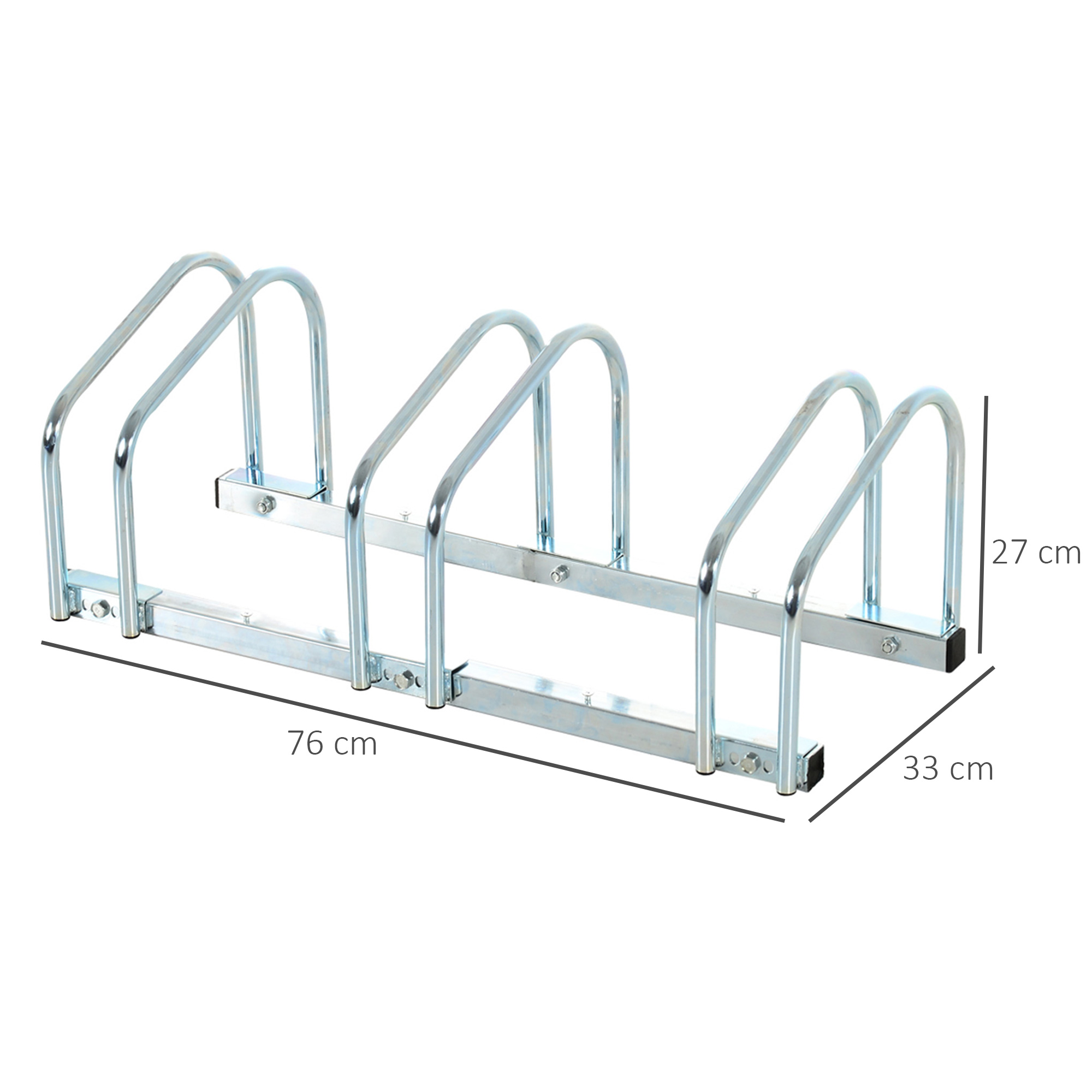HOMCOM Bicycle Parking Stand for 3 Bikes, Floor or Wall Mount, Cycle Storage Locking Rack, Silver