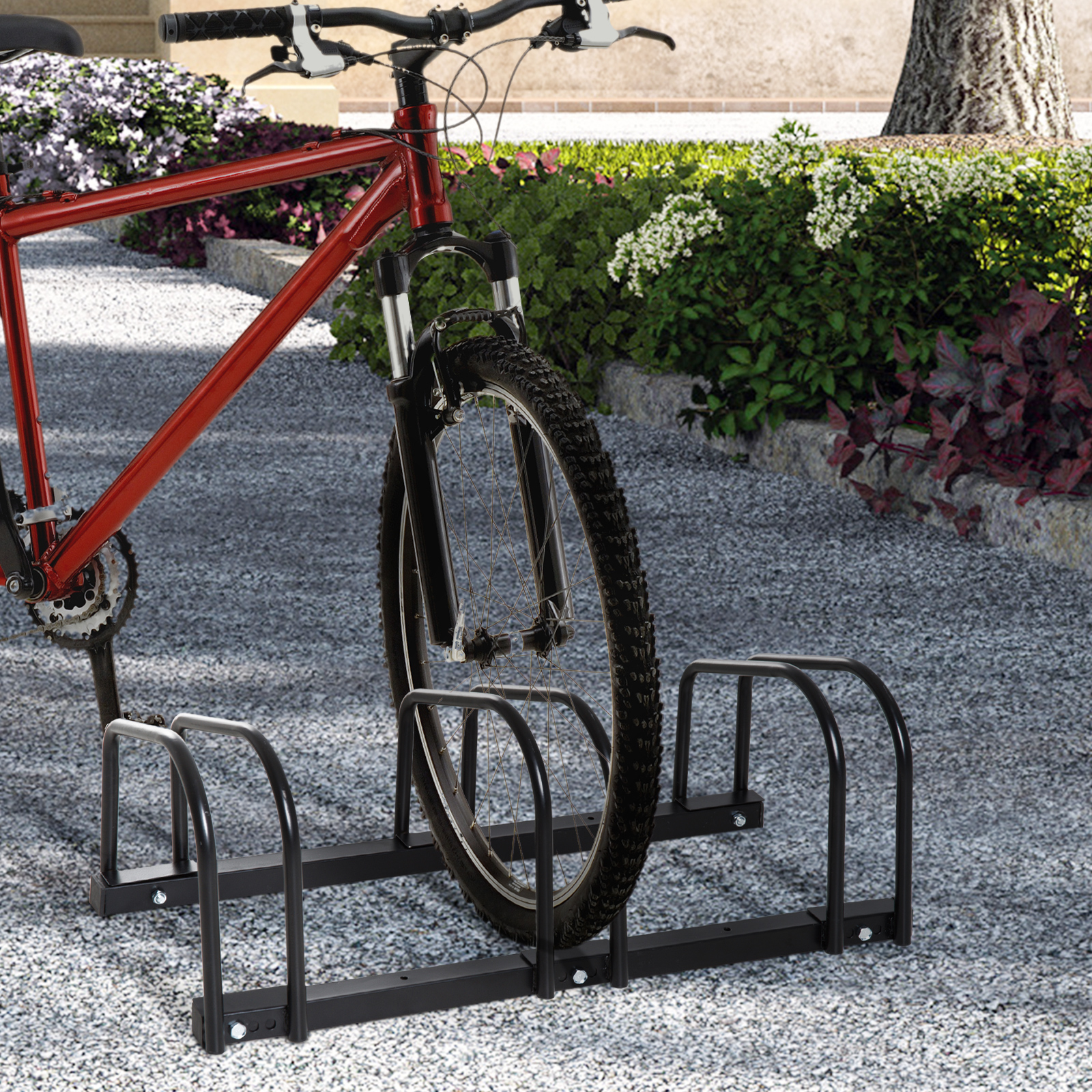 HOMCOM Bike Stand for Parking, Floor or Wall Mount Bicycle Storage Locking Stand, 76L x 33W x 27H, Black