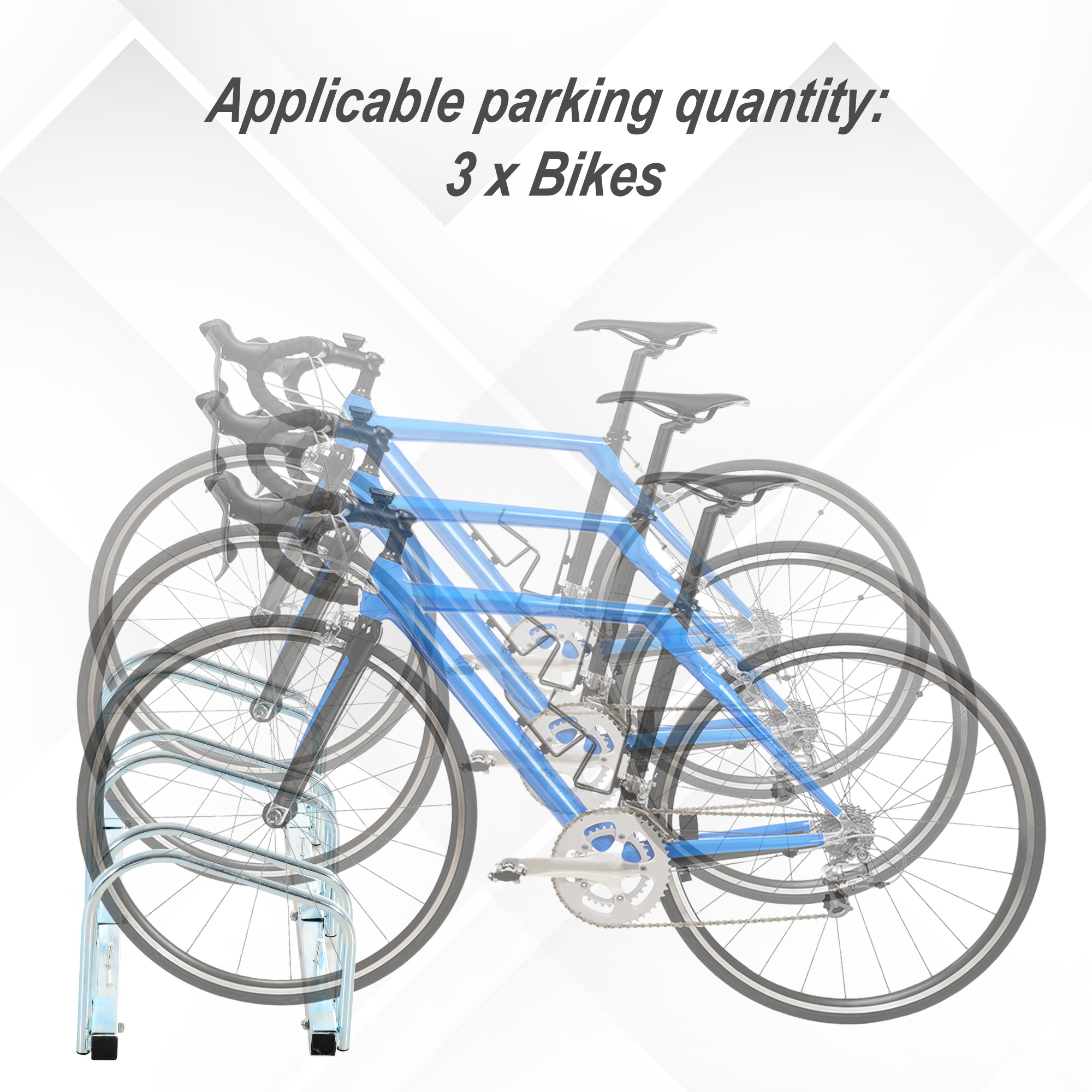 HOMCOM Bicycle Parking Stand for 3 Bikes, Floor or Wall Mount, Cycle Storage Locking Rack, Silver