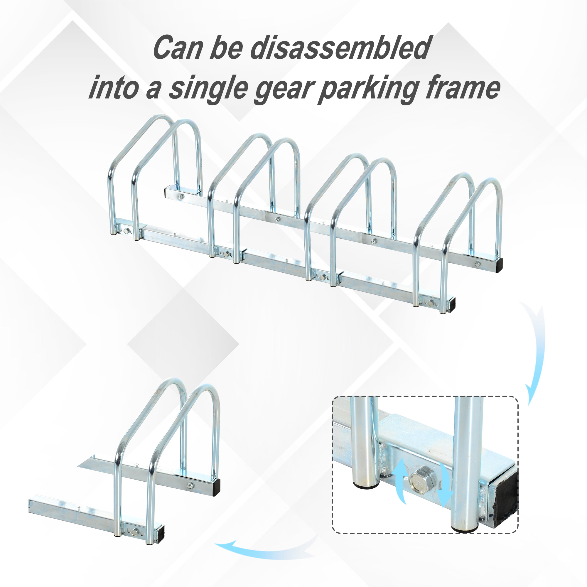 HOMCOM Bicycle Parking Stand, Floor or Wall Mounted Bike Rack, Cycle Storage with Locking Feature, 4 Racks, Silver