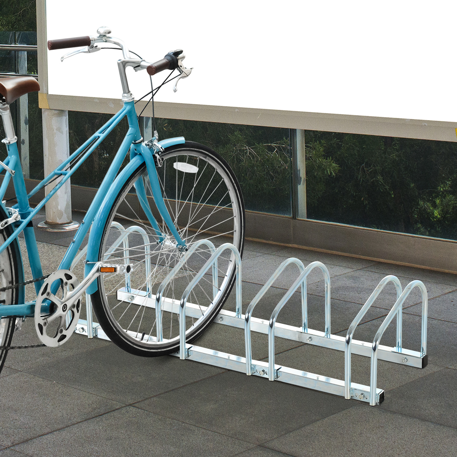 HOMCOM Bicycle Parking Stand, Floor or Wall Mounted Bike Rack, Cycle Storage with Locking Feature, 4 Racks, Silver