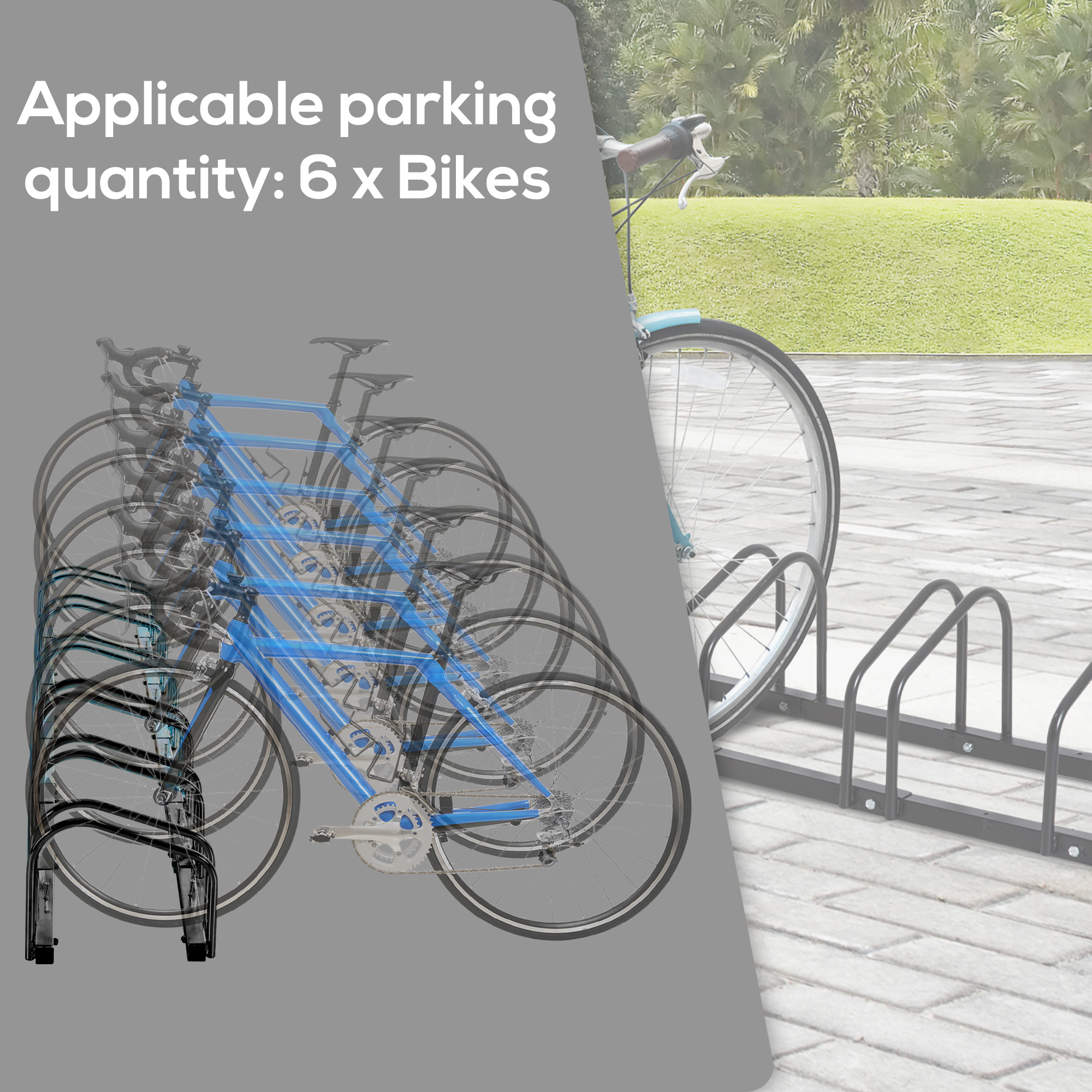 HOMCOM Bike Stand Parking Rack Floor or Wall Mount Bicycle Cycle Storage Locking Stand 179L x 33W x 27H (6 Racks, Black)