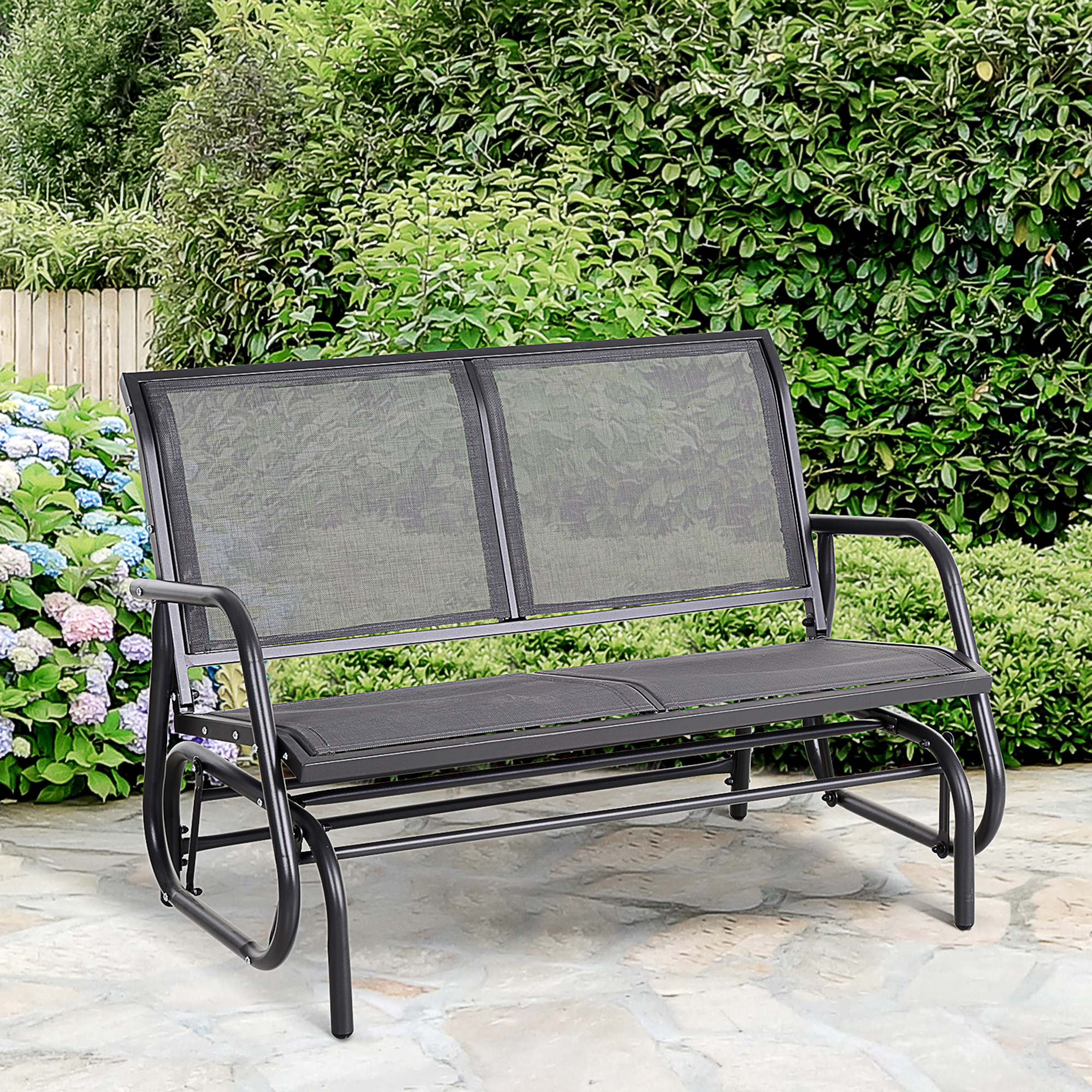 Outsunny ławka bujana 2-osobowa ławka ogrodowa huśtawka ogrodowa ławka parkowa metal czarna 120 x 70 x 85 cm