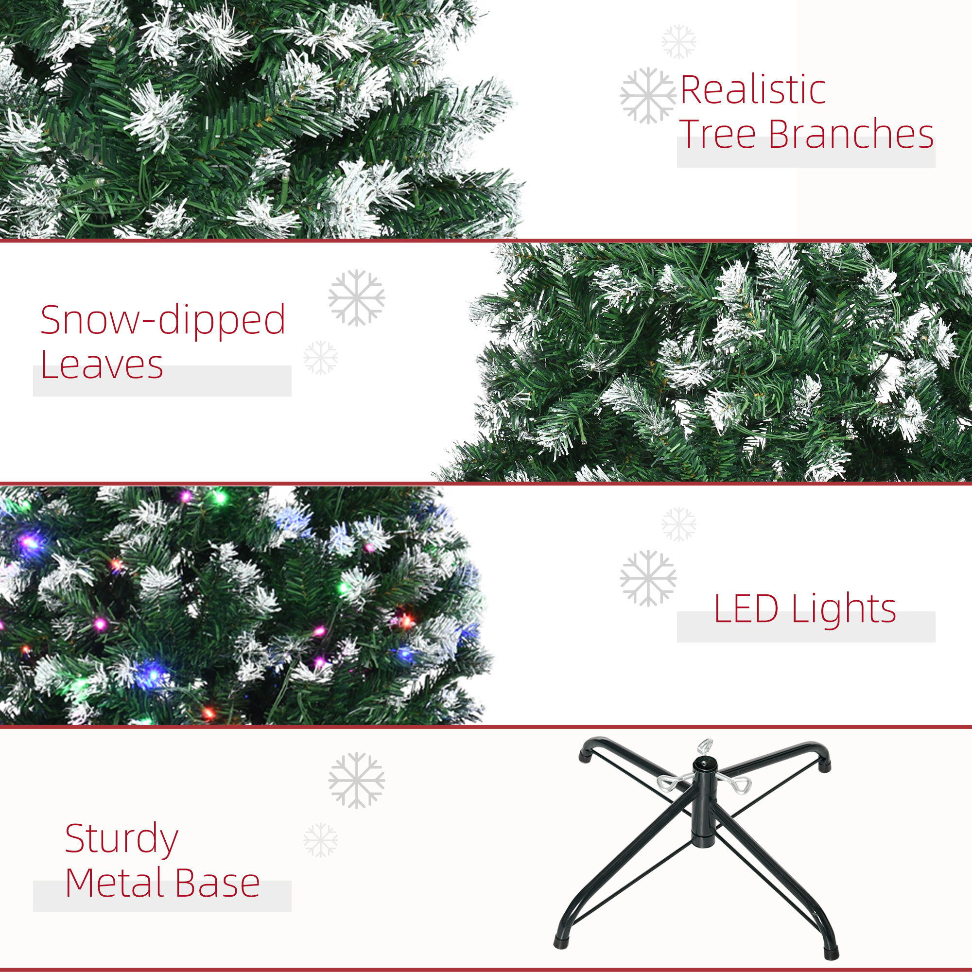 HOMCOM 7' Tall Prelit Pencil Slim Artificial Christmas Tree with Realistic Branches, 350 Colourful LED Lights and 818 Tips, Xmas Decoration, Green