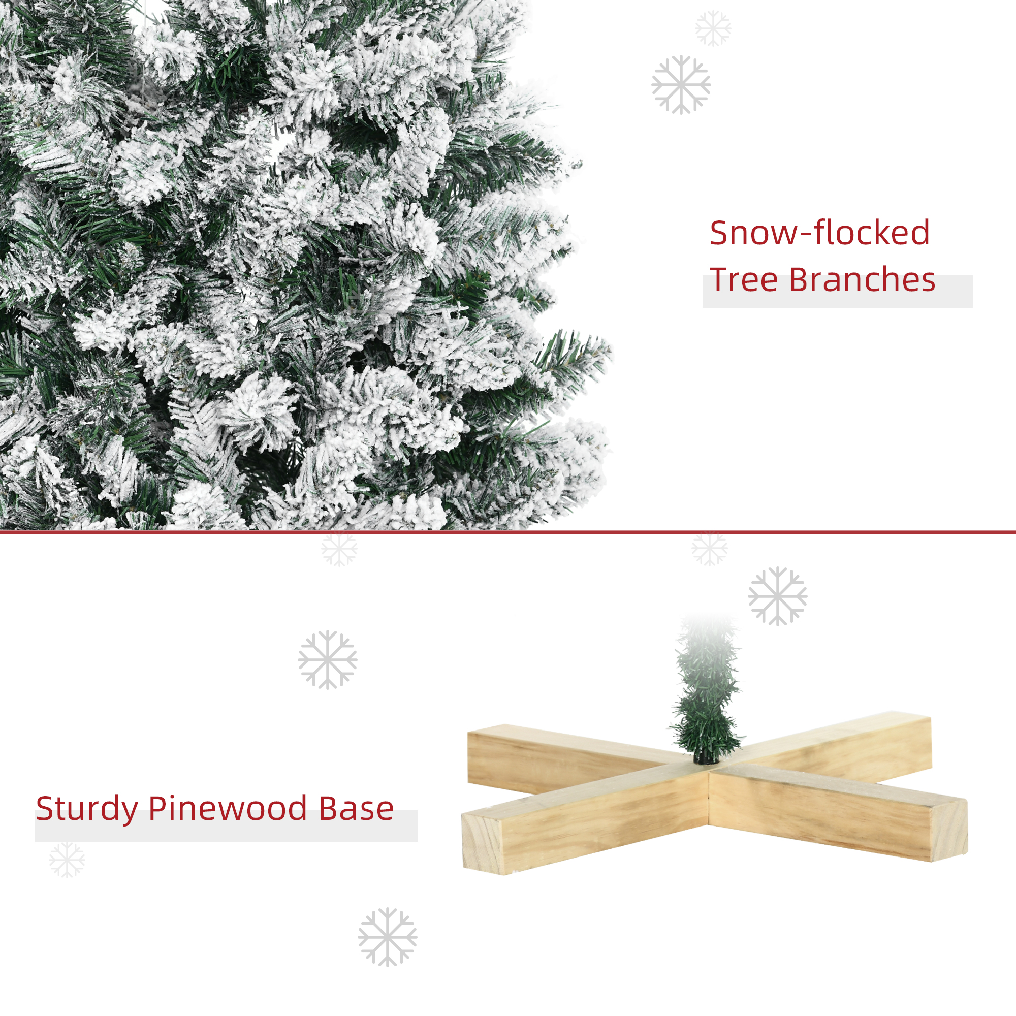 HOMCOM 6 Foot Snow Flocked Artificial Christmas Tree, Xmas Pencil Tree with 630 Realistic Branches, Auto Open, Pinewood Base, Green