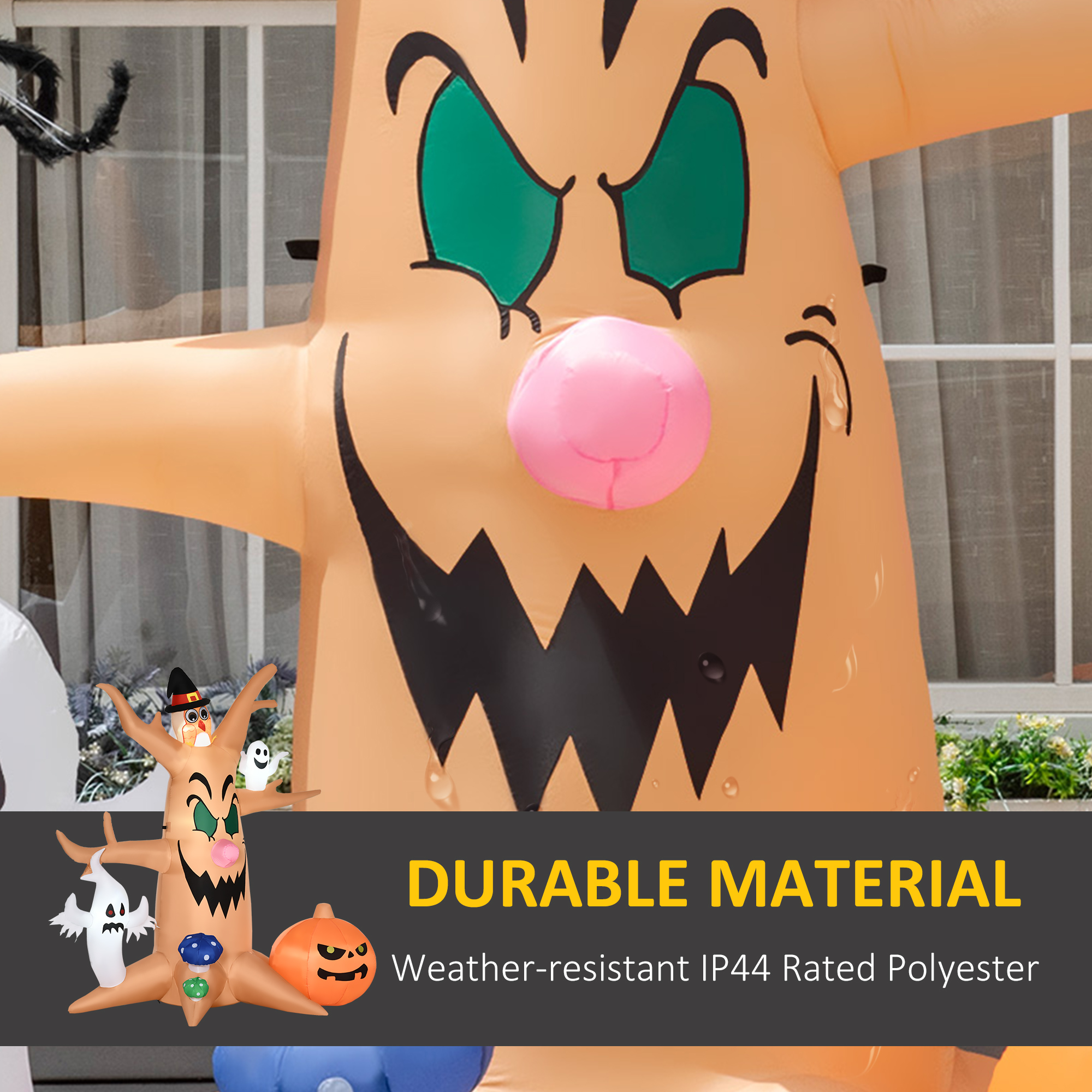 HOMCOM 8ft Inflatable Halloween Haunted Tree w/ Jack-o-lantern, Ghosts & Owl, Blow-Up Outdoor LED Display w/ Rotating Colourful Light