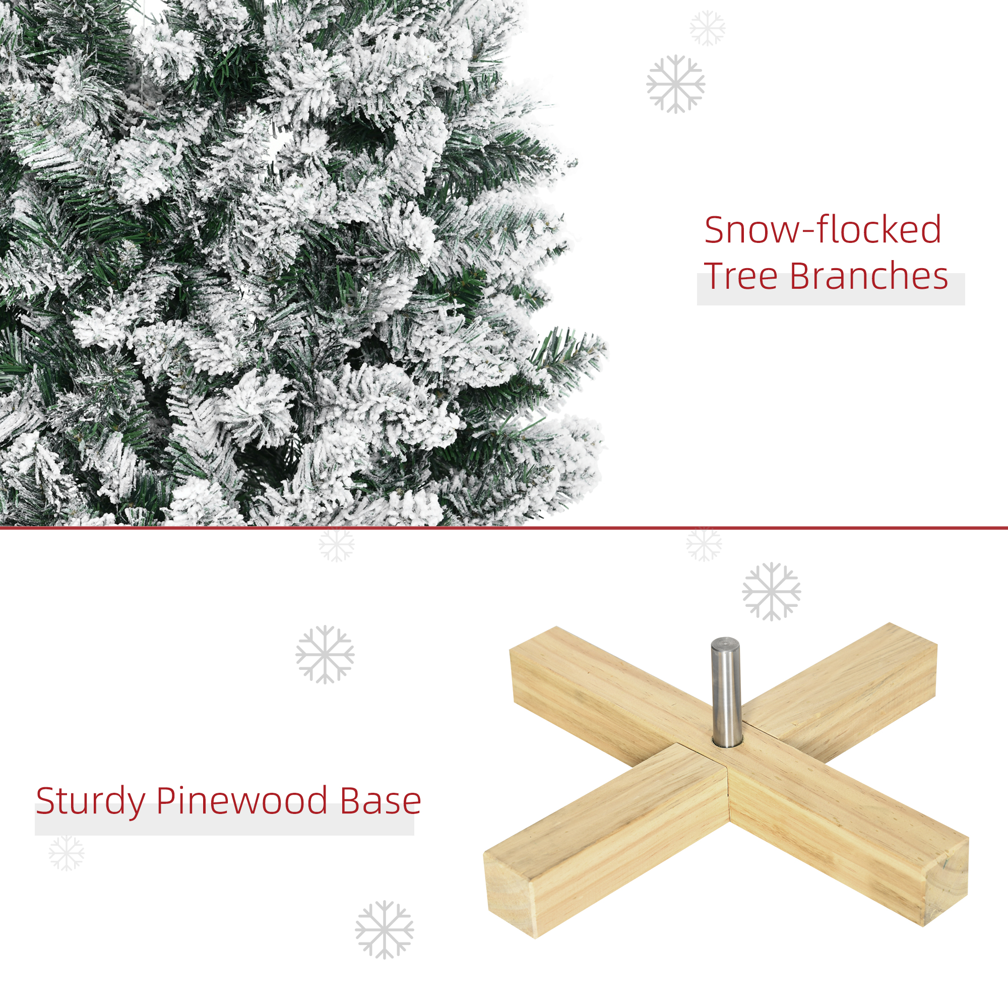 HOMCOM 5 Foot Snow Flocked Artificial Christmas Tree, Xmas Pencil Tree with 426 Realistic Branches, Auto Open, Pinewood Base, Green