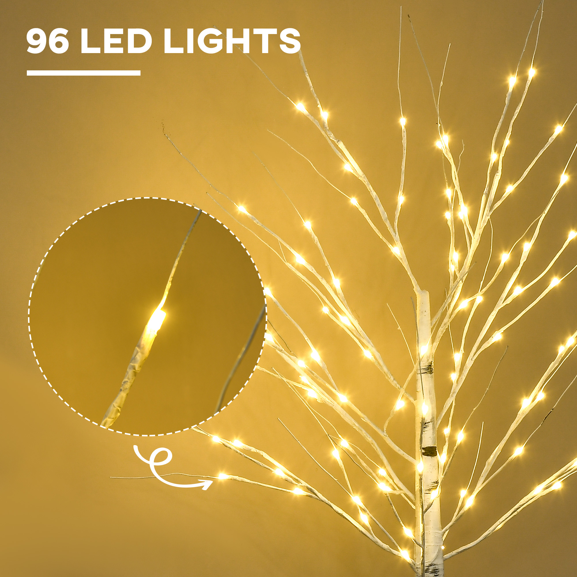 HOMCOM 5ft Artificial White Birch Tree Light with 96 Warm White Pre-Lit LED Light for Indoor and Covered Outdoor Use