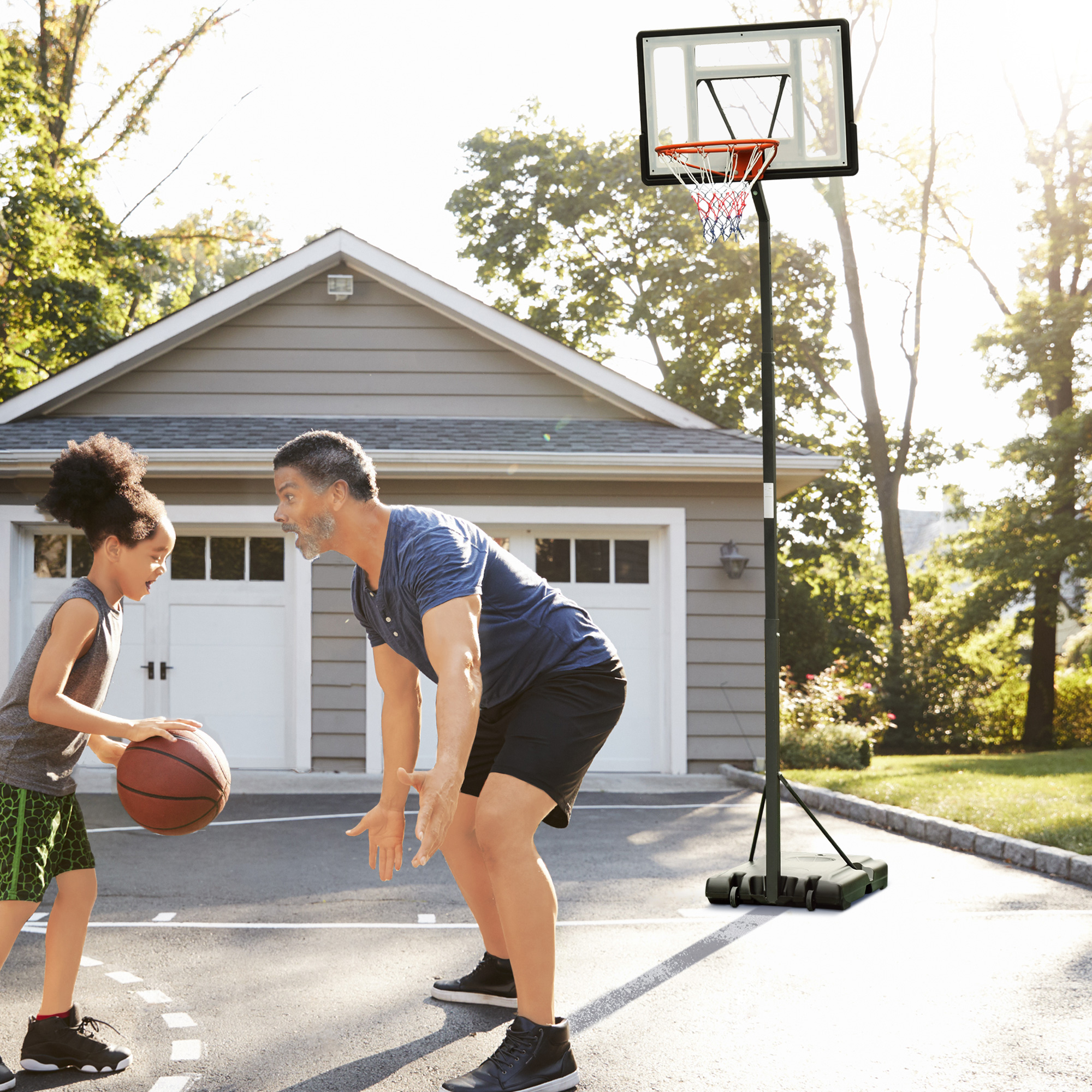 HOMCOM Adjustable Basketball Hoop Stand, Freestanding with Backboard & Wheels, 255-305cm, Black