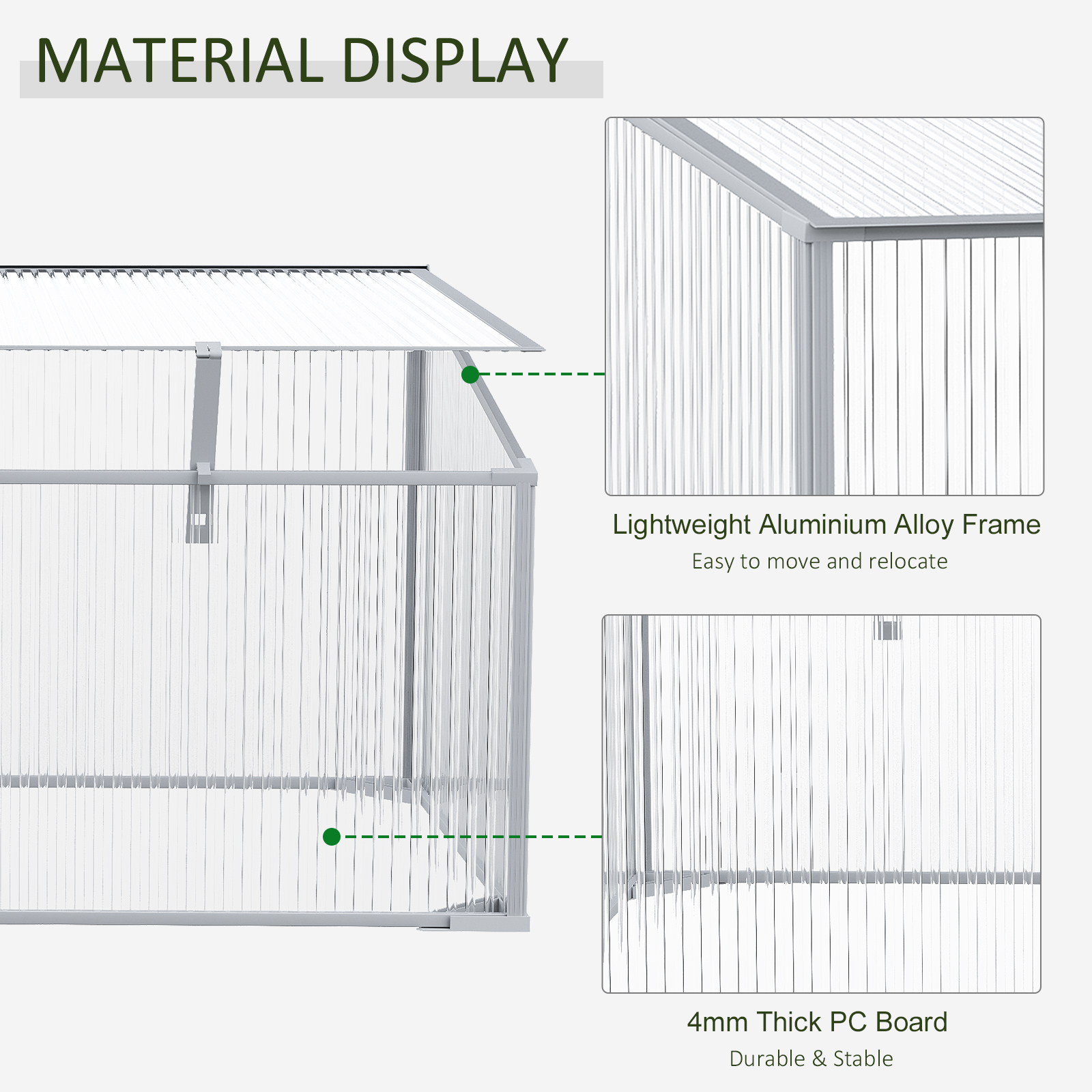 Outsunny Garden Polycarbonate Cold Frame Greenhouse Grow House Flower Vegetable Plants Bed Aluminium Frame  99L x 60W x 44H cm