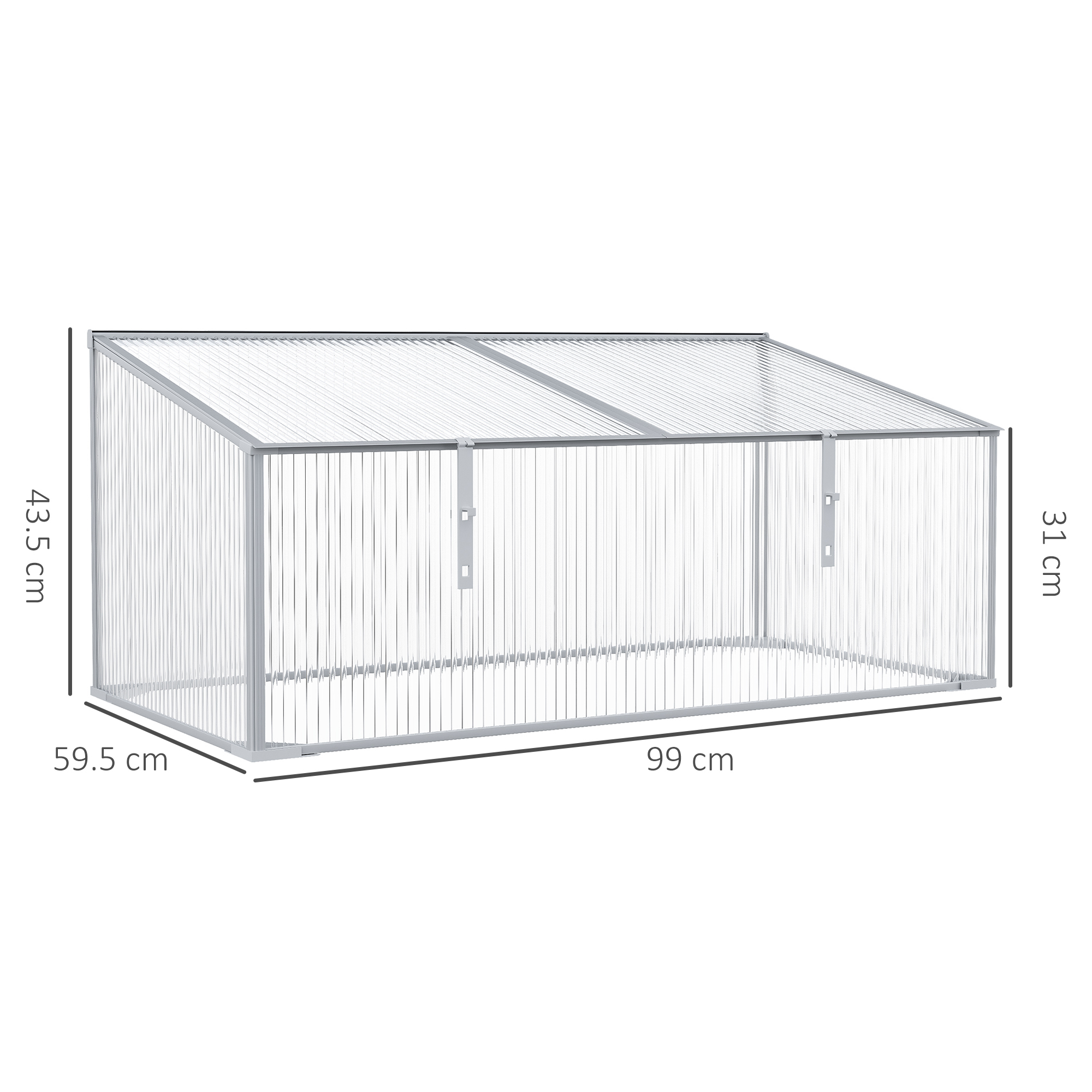 Outsunny Garden Polycarbonate Cold Frame Greenhouse Grow House Flower Vegetable Plants Bed Aluminium Frame  99L x 60W x 44H cm