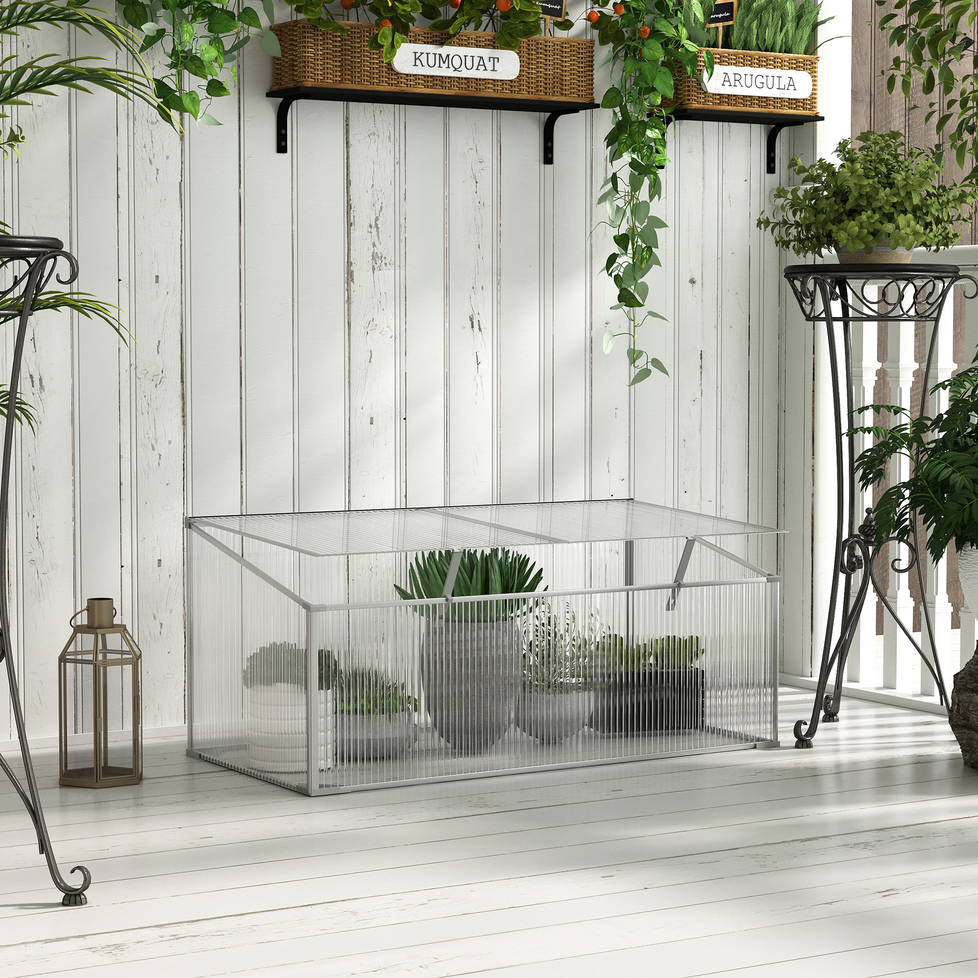 Outsunny Garden Polycarbonate Cold Frame Greenhouse Grow House Flower Vegetable Plants Bed Aluminium Frame  99L x 60W x 44H cm