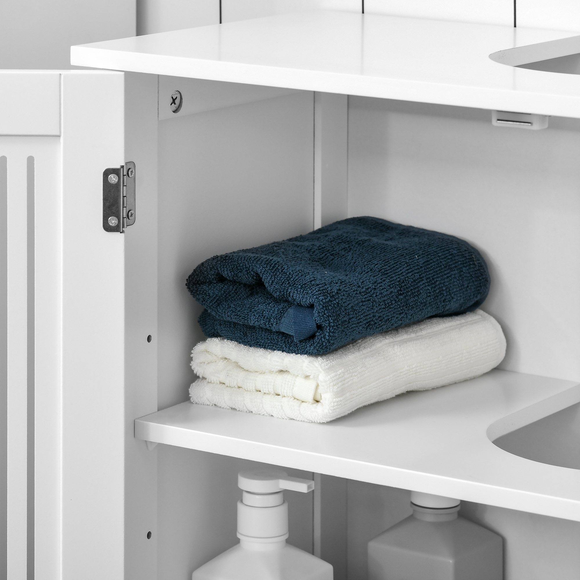 Kleankin Under Sink Cabinet with Double Doors, Modern Bathroom Vanity Unit, Pedestal Design, Adjustable Shelf Storage, White