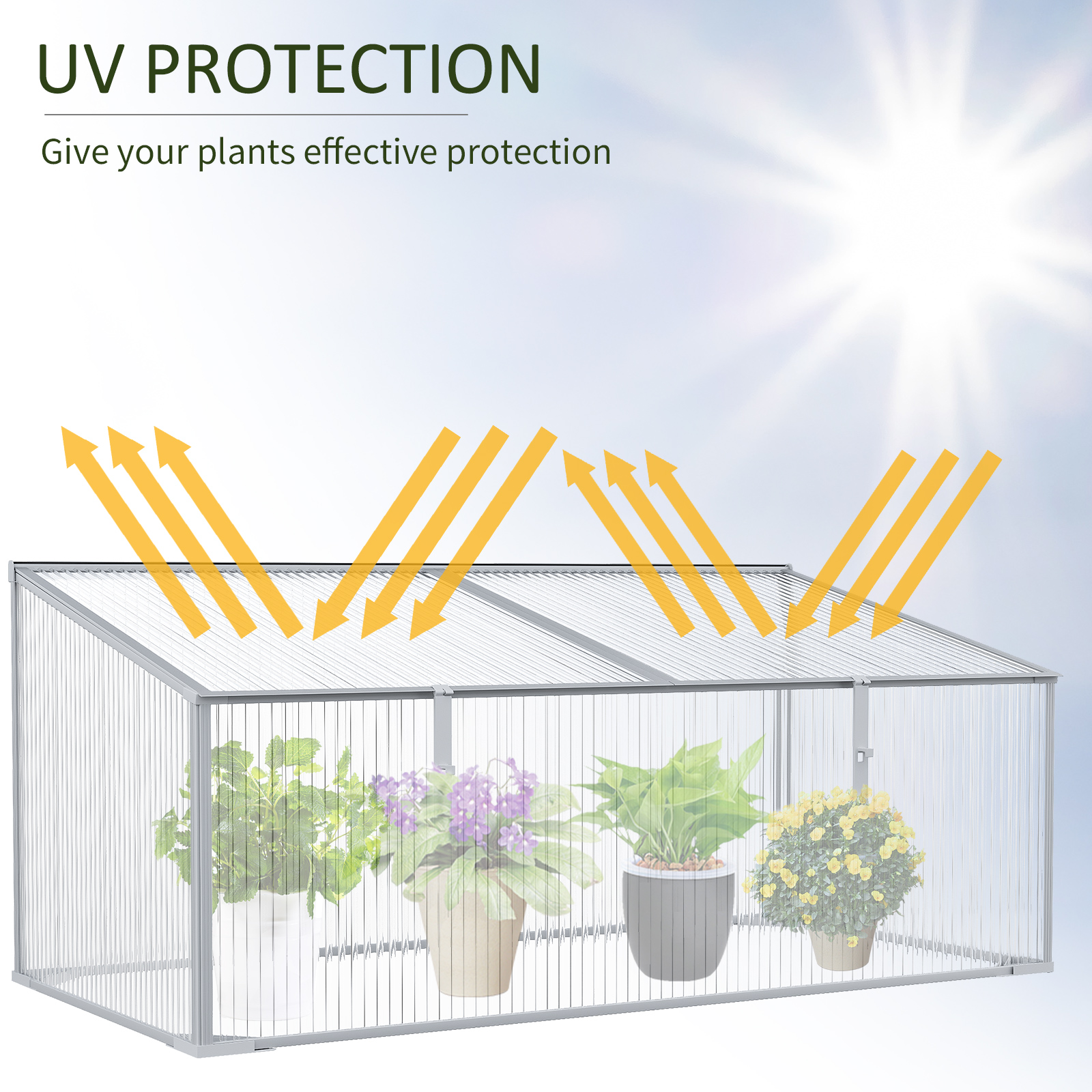 Outsunny Garden Polycarbonate Cold Frame Greenhouse Grow House Flower Vegetable Plants Bed Aluminium Frame  99L x 60W x 44H cm