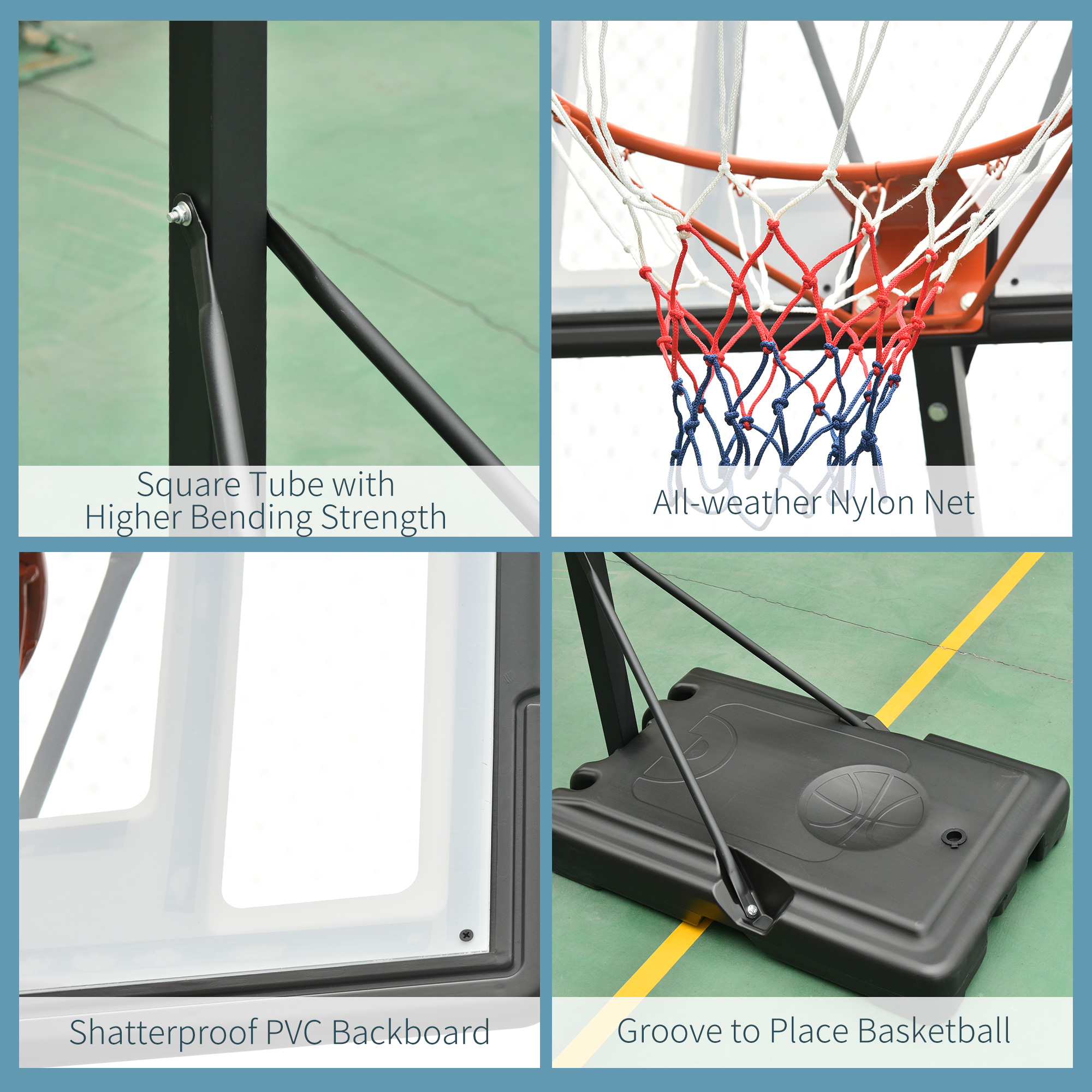HOMCOM Adjustable Basketball Hoop Stand, Freestanding with Backboard & Wheels, 255-305cm, Black