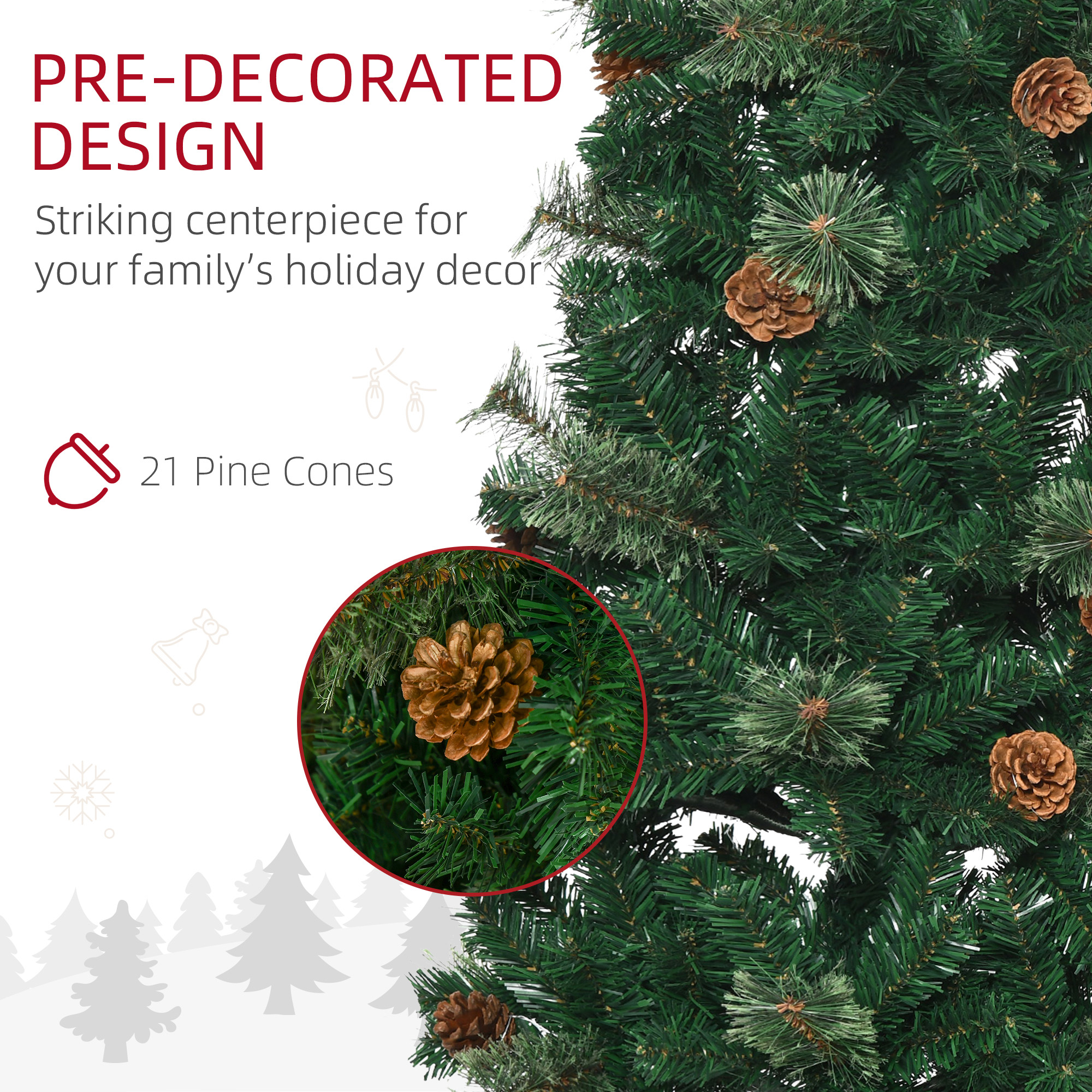 HOMCOM 5.5' TallÂ Pencil Slim Artificial Christmas Tree withÂ RealisticÂ Branches, 412 Tip Count and 21 Pine Cones, Pine Needles Tree, XmasÂ Decoration