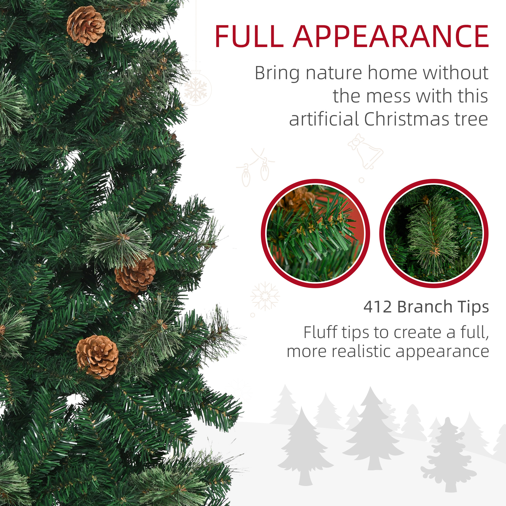 HOMCOM 5.5' TallÂ Pencil Slim Artificial Christmas Tree withÂ RealisticÂ Branches, 412 Tip Count and 21 Pine Cones, Pine Needles Tree, XmasÂ Decoration