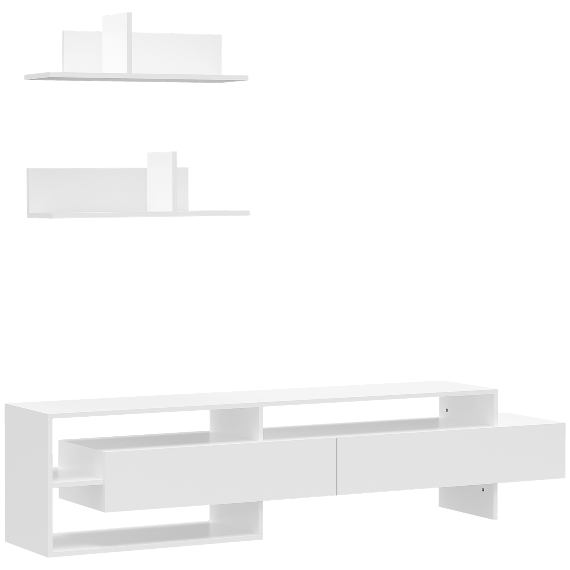 HOMCOM Mueble de Salón para TV con Mesa para Televisor 180x33,5x42 cm y 2 Estantes de Pared 65x20x20 cm Blanco