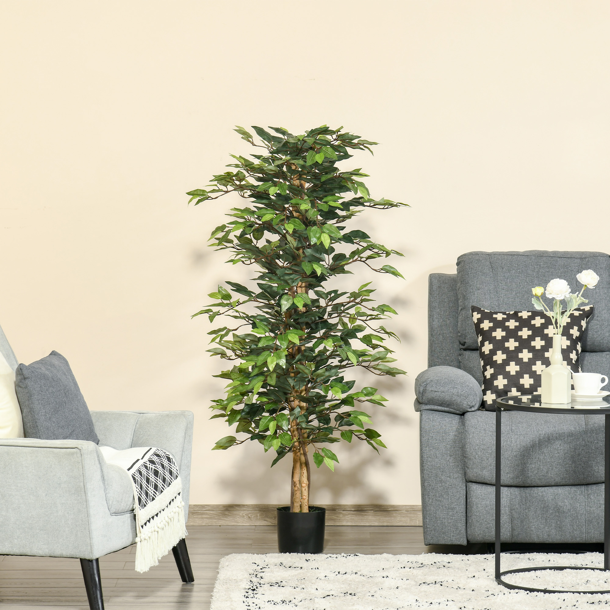 Plante artificielle Homcom Lot de 2 plantes artificielles arbres ficus H.1,50 m tronc branches