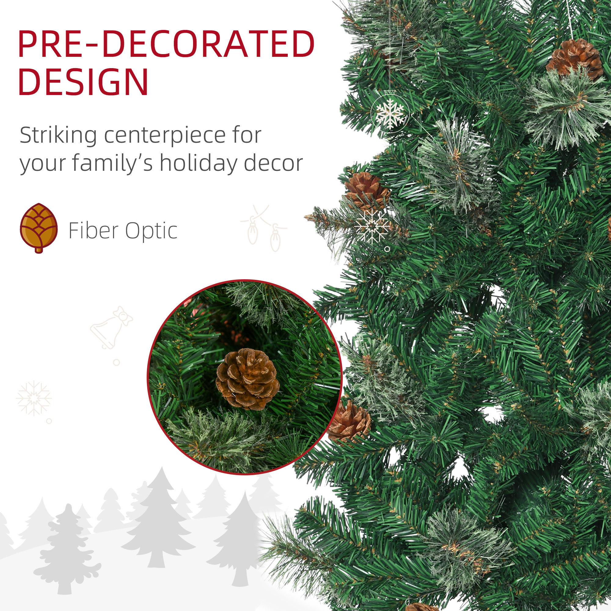 HOMCOM 6.5' Tall Slim Christmas Tree Artificial withÂ RealisticÂ Branches, 556 Tip Count and 27 Pine Cones, Xmas