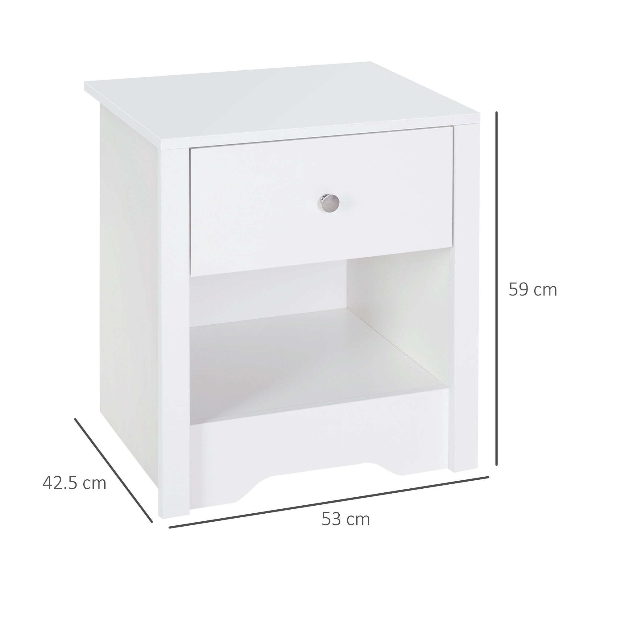 HOMCOM Solid Wood Bedside Cabinet with Drawer and Shelf, Nightstand Chest for Bedroom Furniture, White