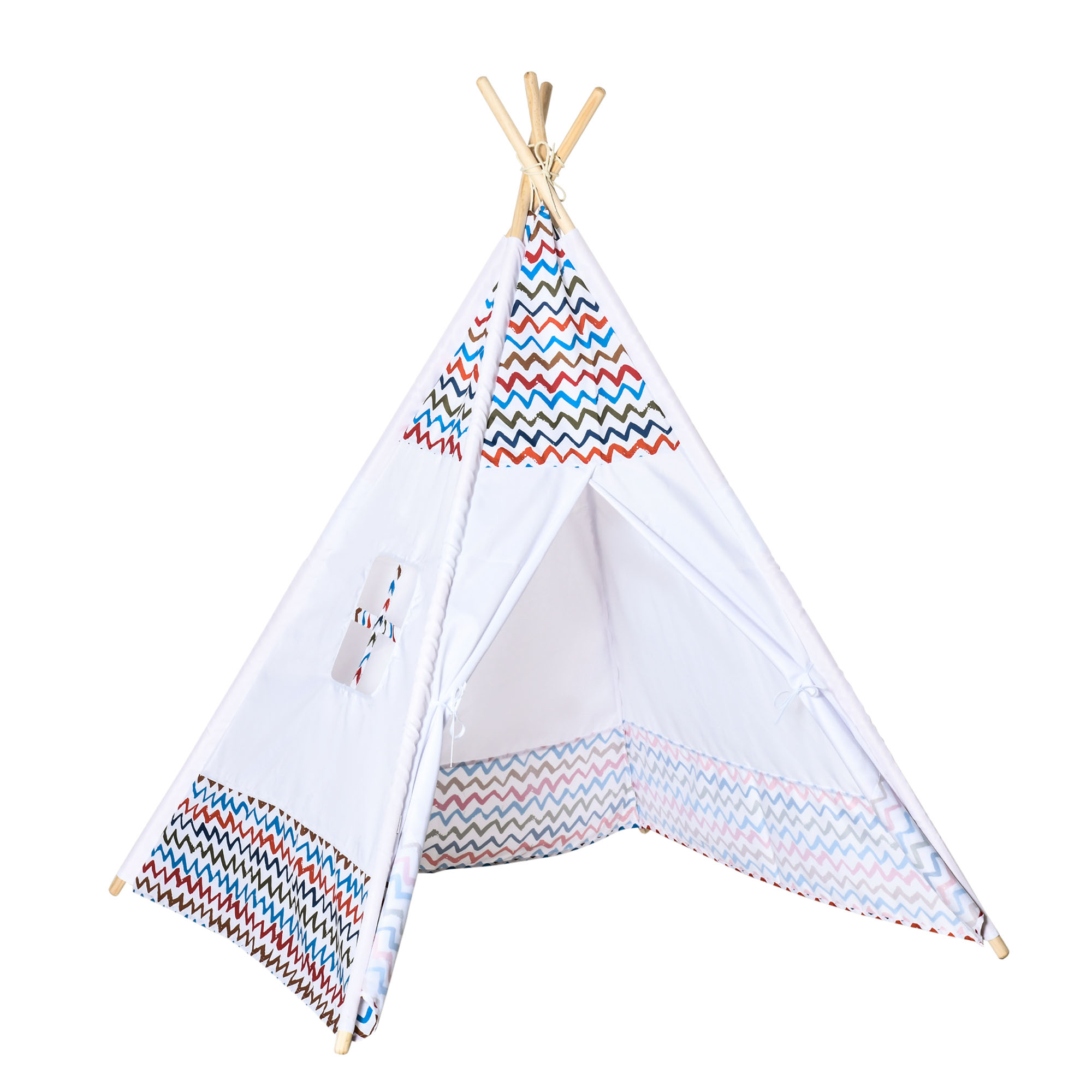 HOMCOM Tienda de Campaña para Niños de +3 Años Tipi Infantil de Madera Portátil con Ventana para Interiores y Exteriores 120x120x155 cm Blanco