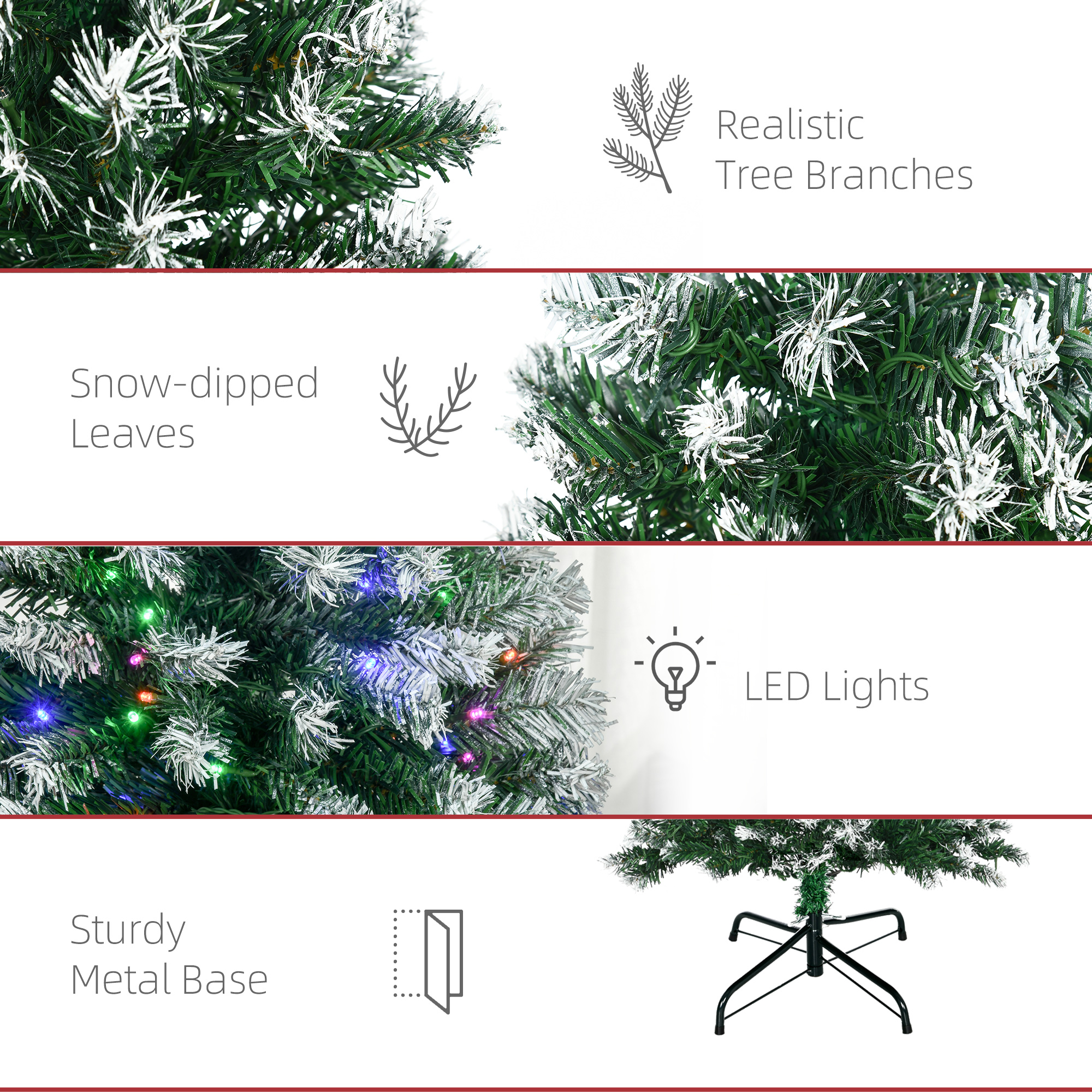 HOMCOM 5' Tall Prelit Pencil Slim Artificial Christmas Tree with Realistic Branches, 250 Colourful LED Lights and 408 Tips, Xmas Decoration, Green