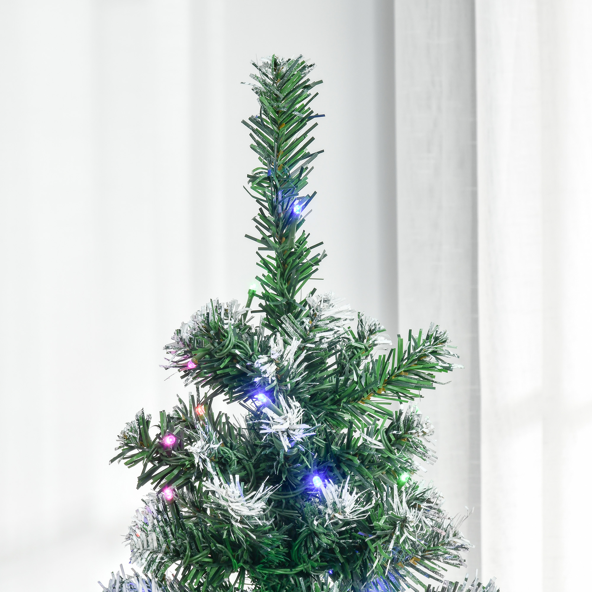 HOMCOM 5' Tall Prelit Pencil Slim Artificial Christmas Tree with Realistic Branches, 250 Colourful LED Lights and 408 Tips, Xmas Decoration, Green