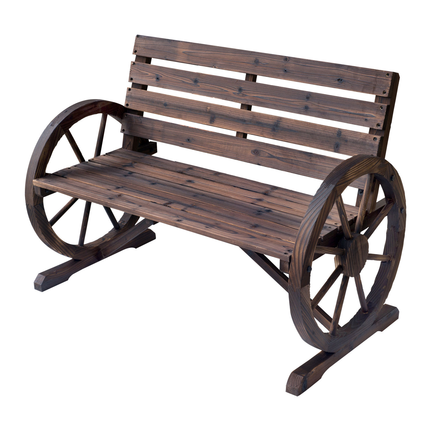 Outsunny Banc de Jardin 3 Places Style Rustique Chic accoudoirs Roues Charette Bois Sapin traité carbonisation