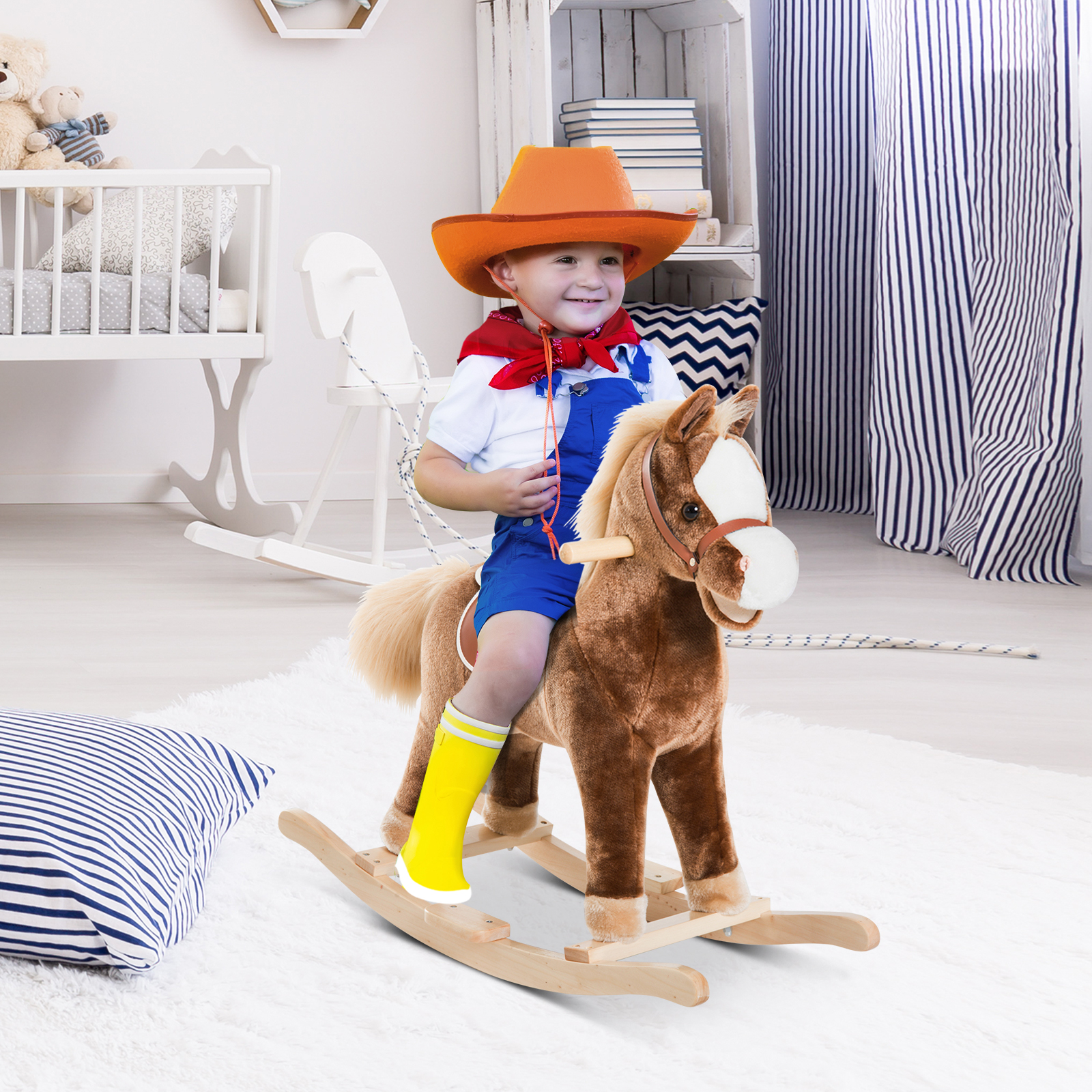 ZAZA Home 2-IN-1 schommelpaard met wielen pluche schimmeldier