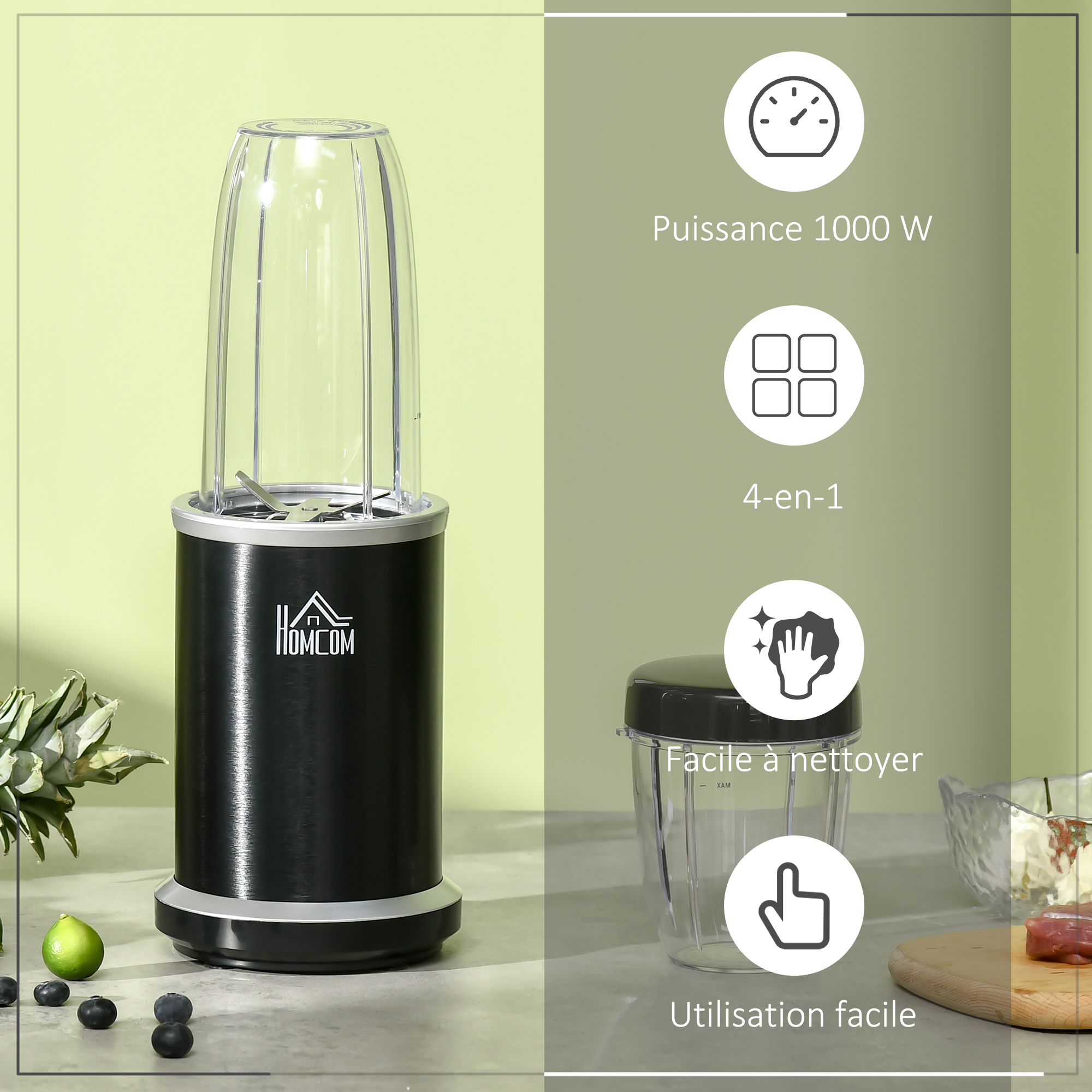 Blender Portable, Mini Blender Smoothie, Mixeur Portable, 500ml, Sans BPA, 6 Lames en Inox