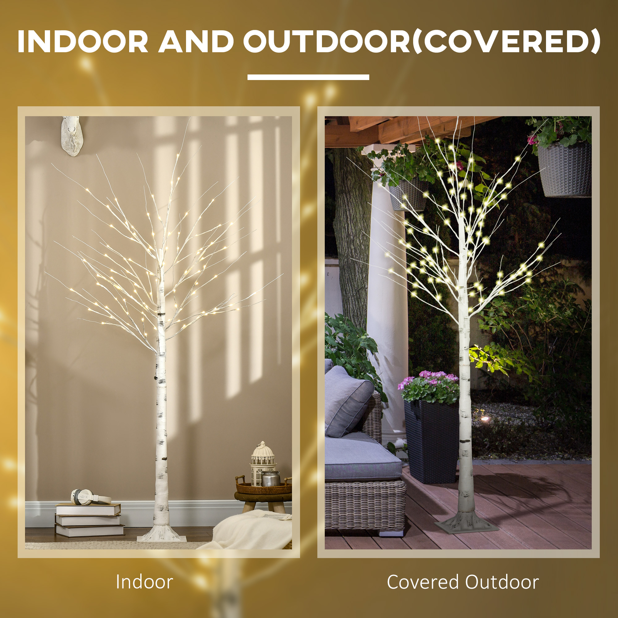 HOMCOM 6ft Artificial White Birch Tree Light with 96 Warm White Pre-Lit LED Light for Indoor and Covered Outdoor Use