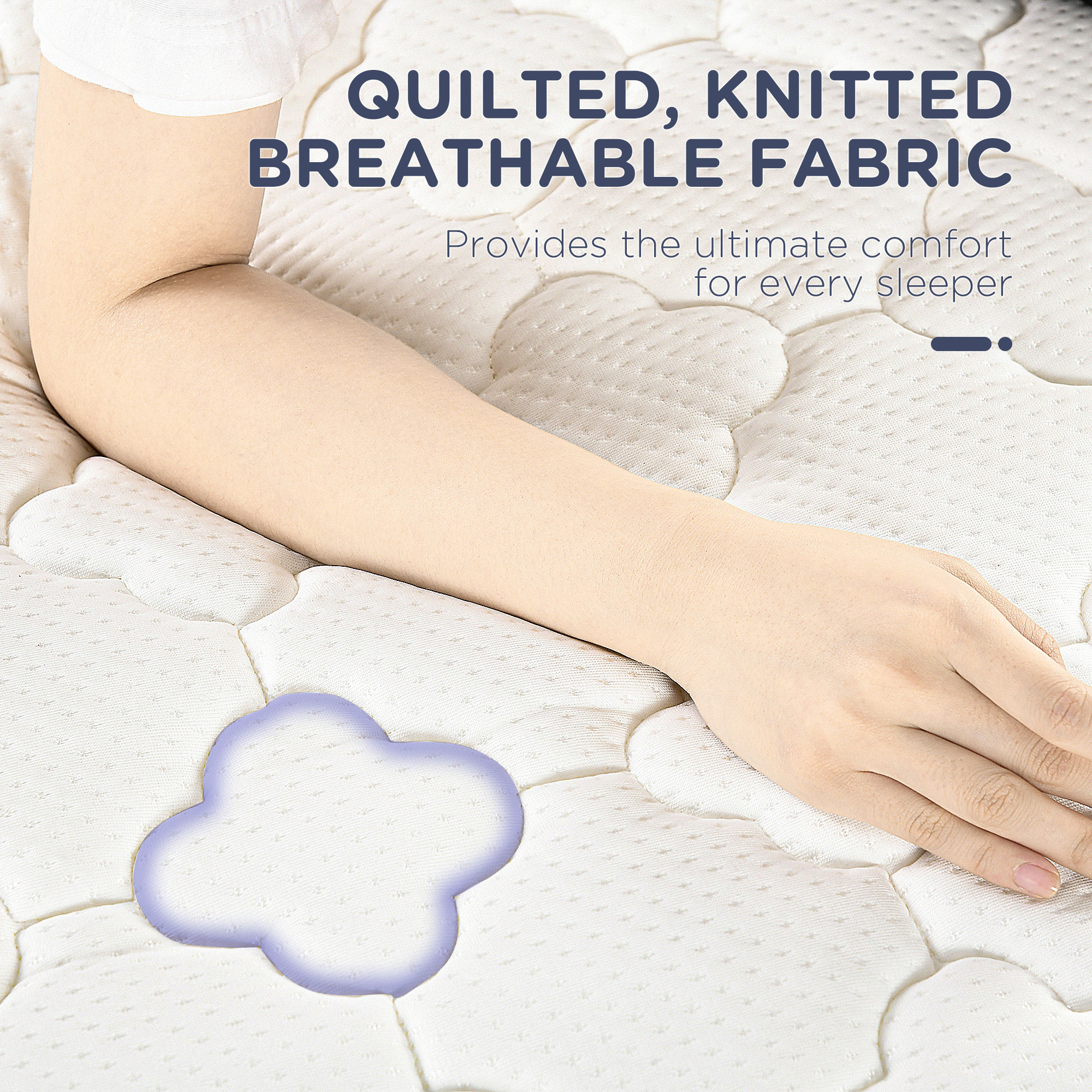 HOMCOM Luxury King Size Mattress, Pocket Sprung with Breathable Foam, Individually Wrapped Coils, 200x150x18cm, White