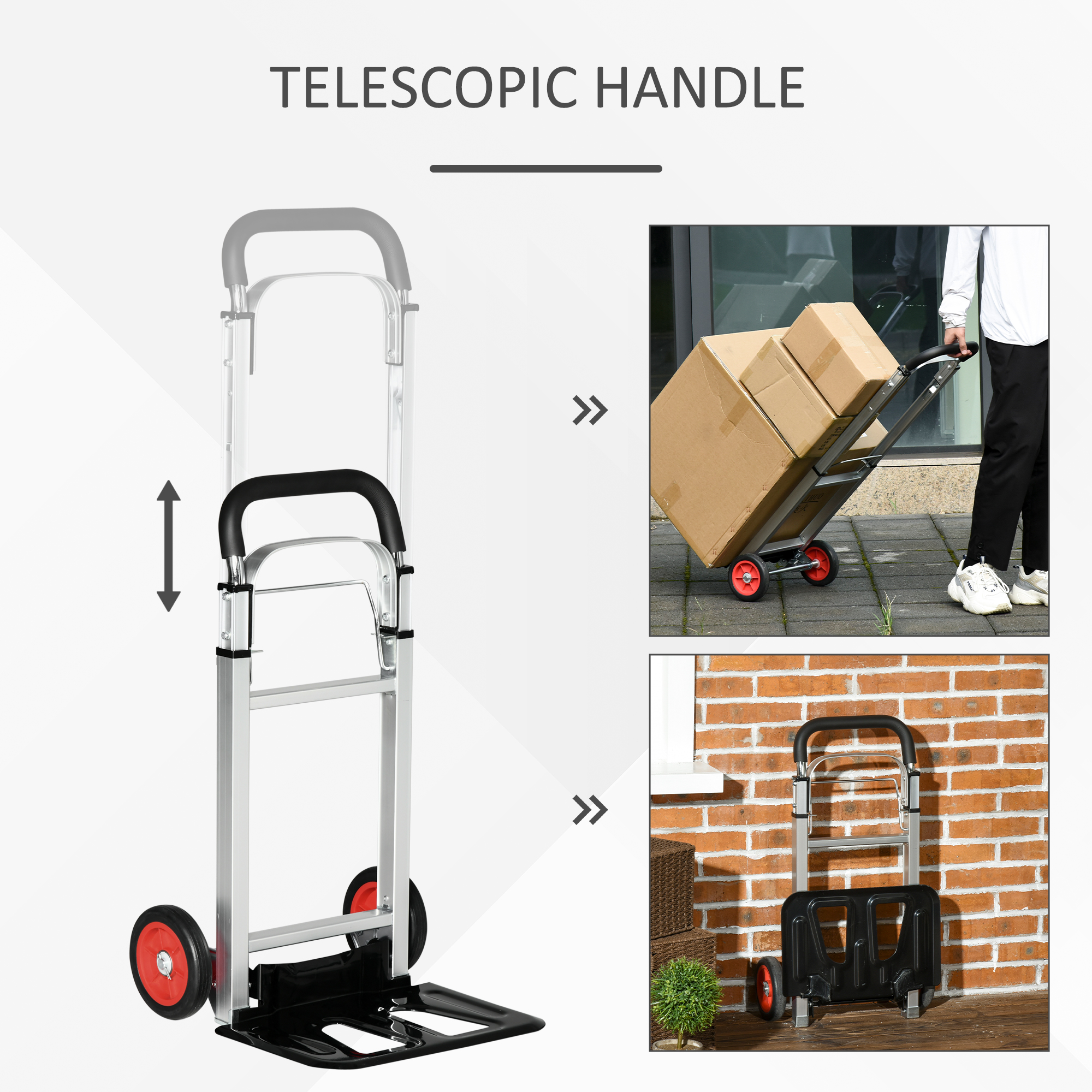 DURHAND Folding Sack Truck with Telescoping Handles, Trolley on Wheels, Aluminium Alloy Hand Truck for Moving and Travel, 90kg Capacity